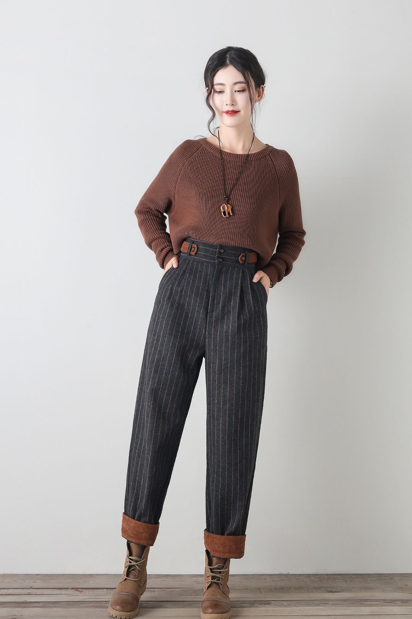 Striple winter wool casual pants women C4340
