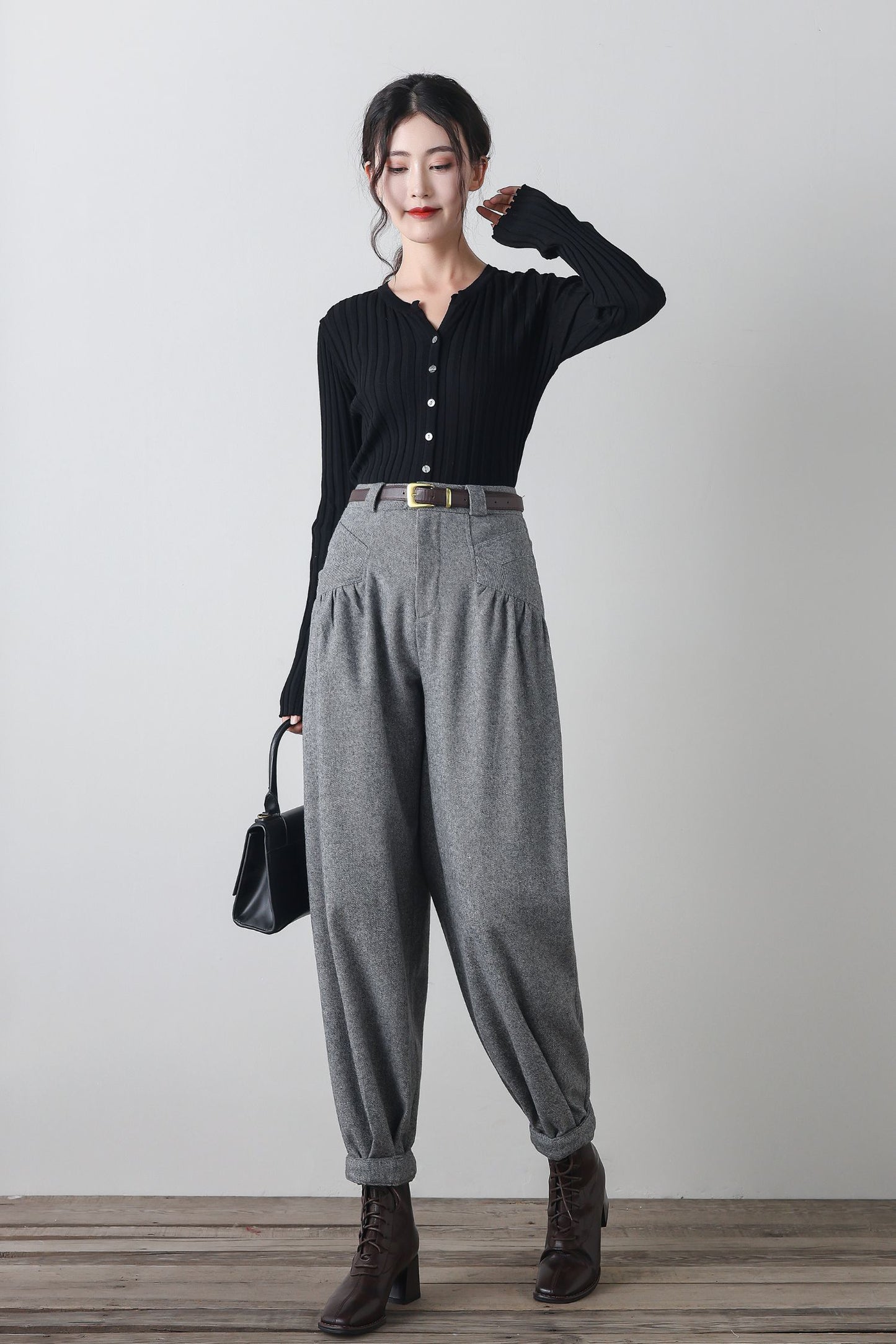 Gray winter wool casual pants C4345