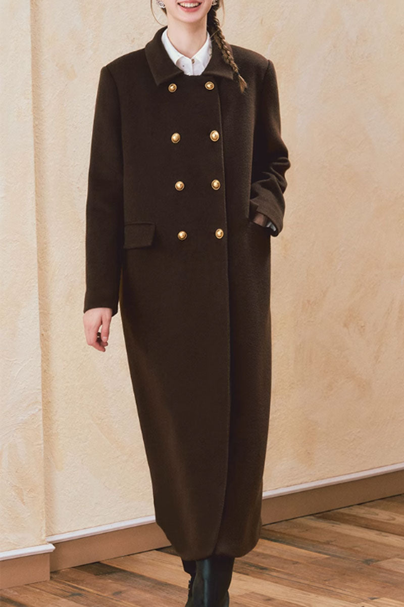 double breasted winter long wool coat c3743