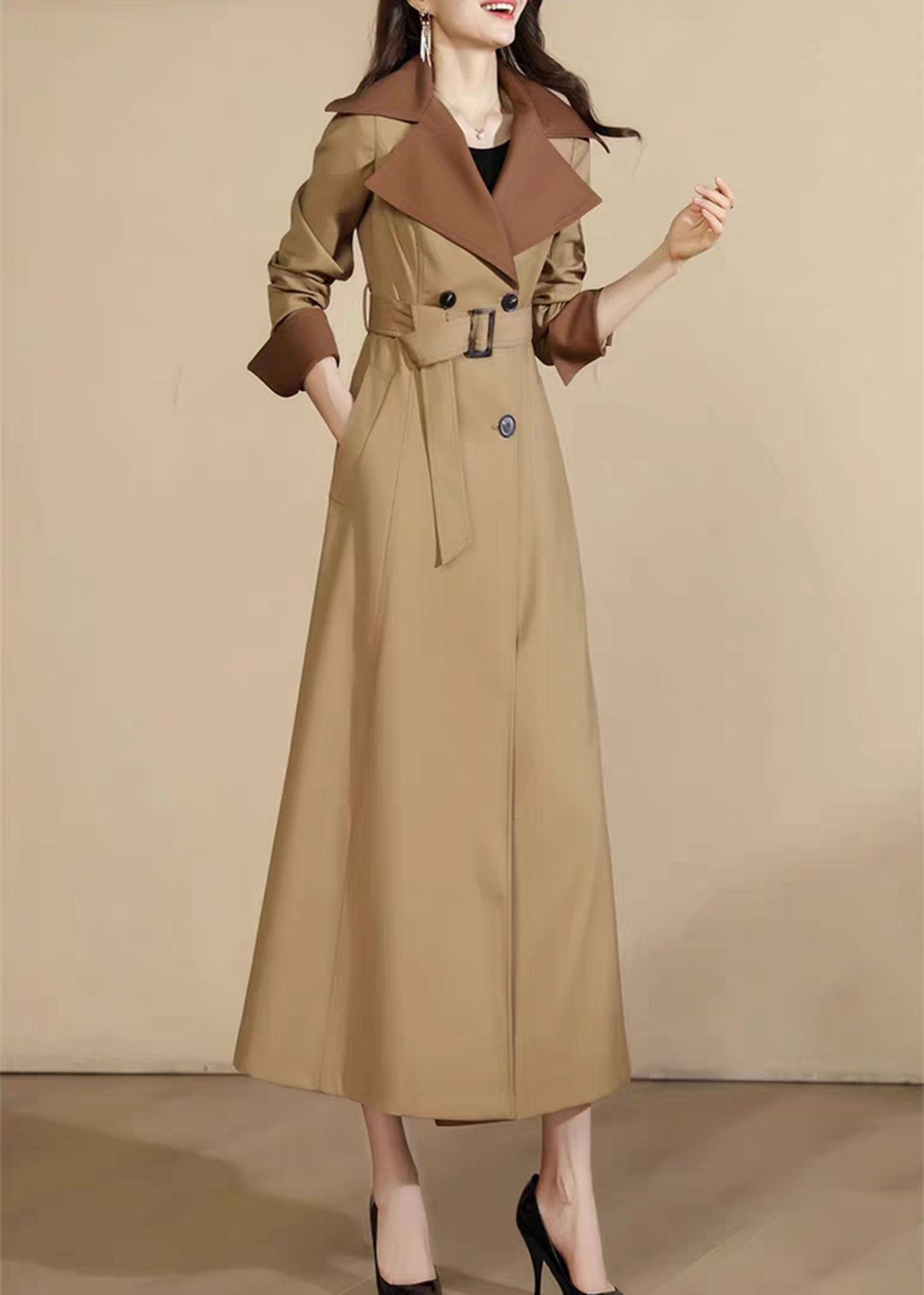 Double Breasted Coat, Spring Coat Dress, Long Trench Coat C3606