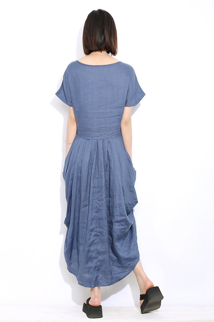 Irregular blue summer linen dress C4680
