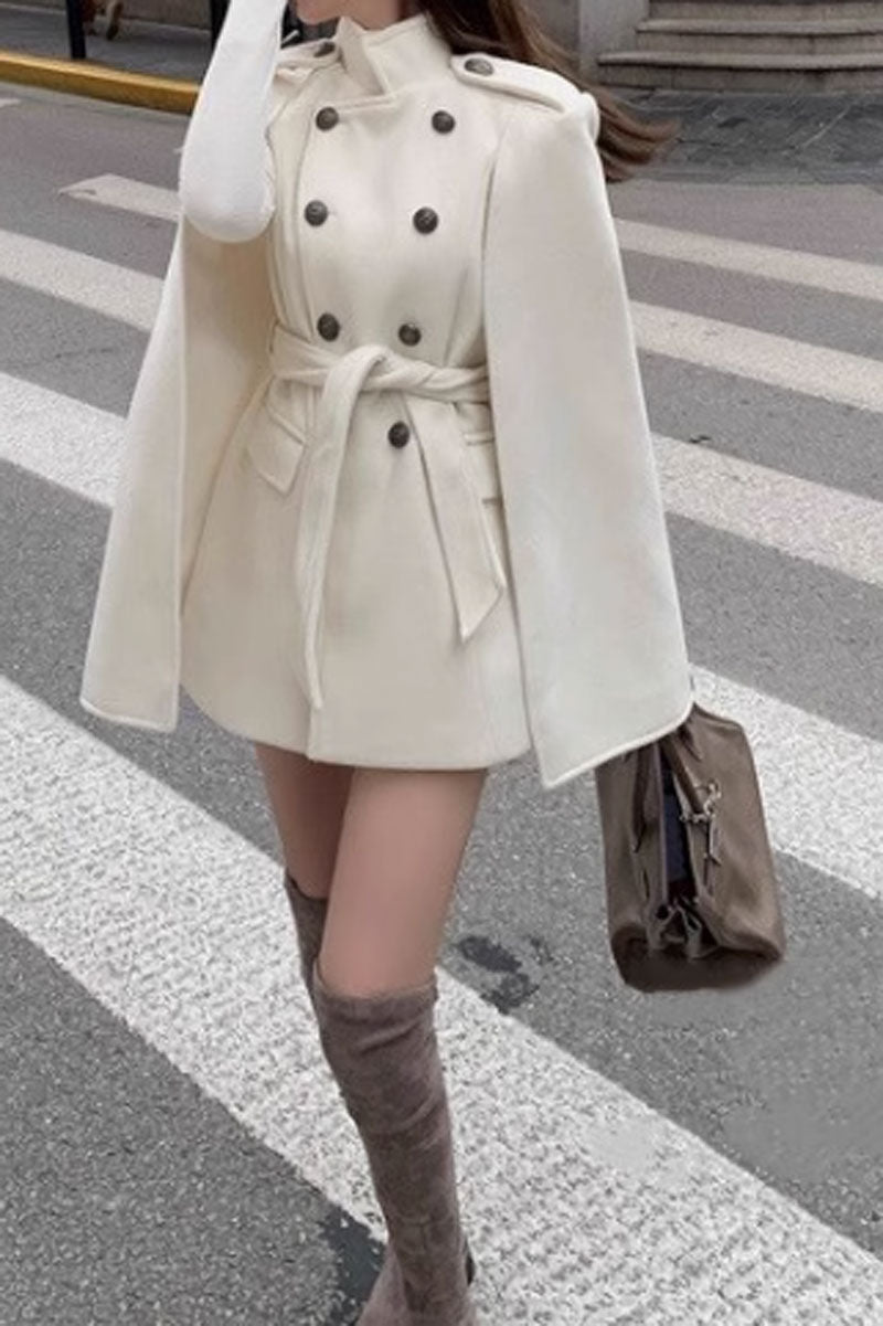 Double breasted winter wool cape women C3667