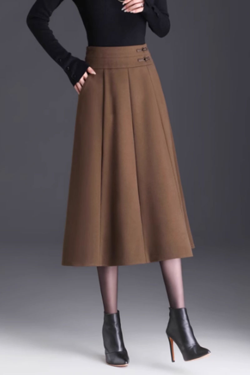 pleated a line midi wool skirt women C3755