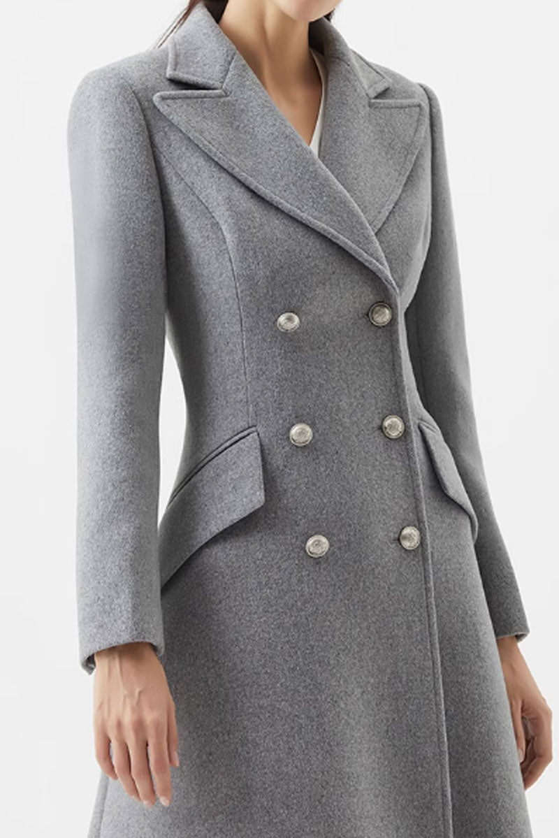 Double breasted long wool coat women C3577