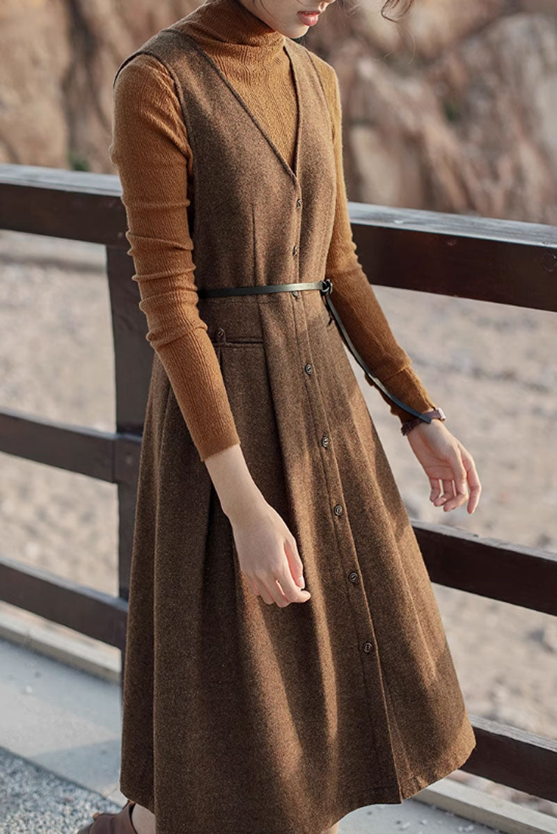 womens vintage sleeves wool dress  C3825