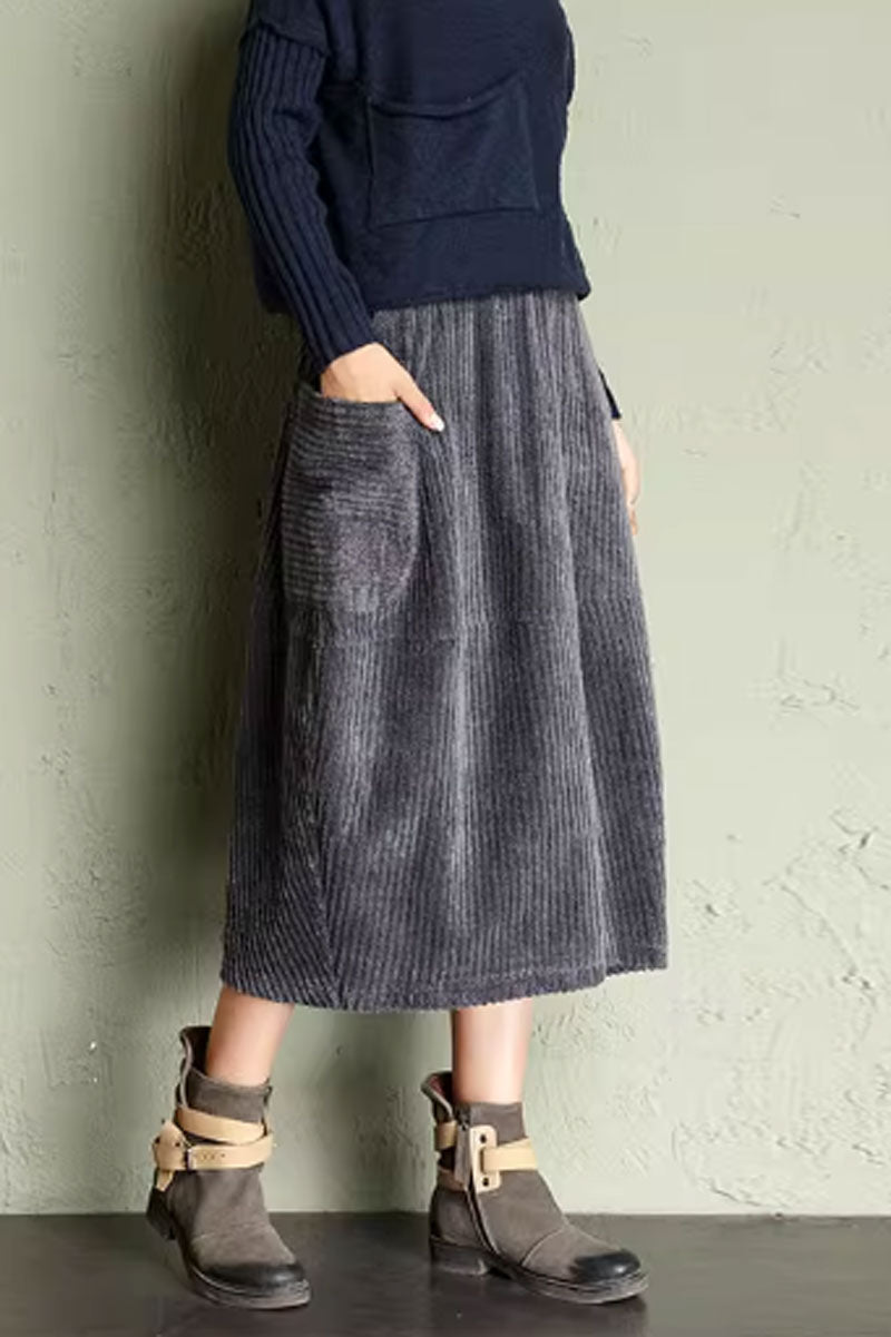 Women's spring/autumn corduroy midi skirt  C3904