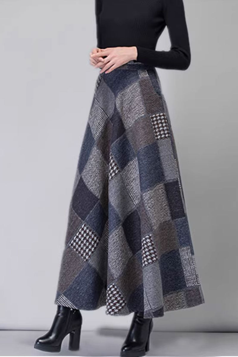 plaid long wool winter skirt for women C3758