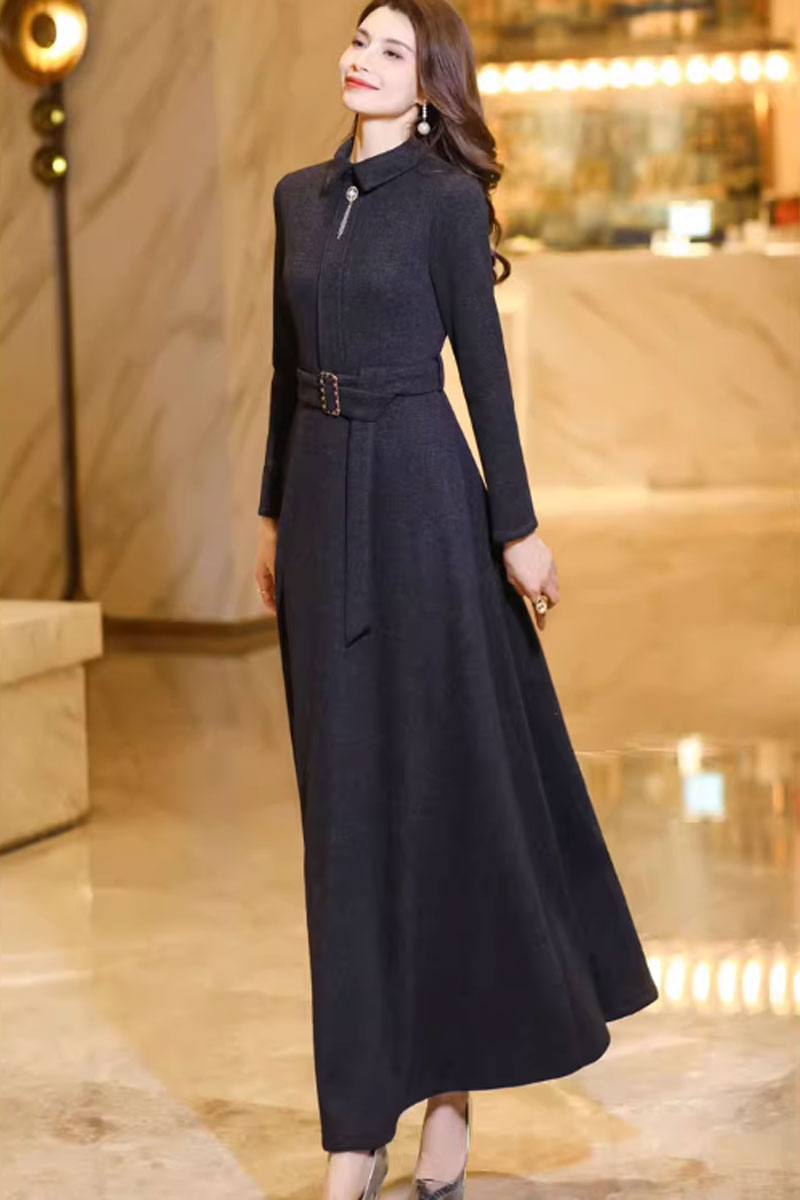 maxi fit and flare winter wool dress c3740