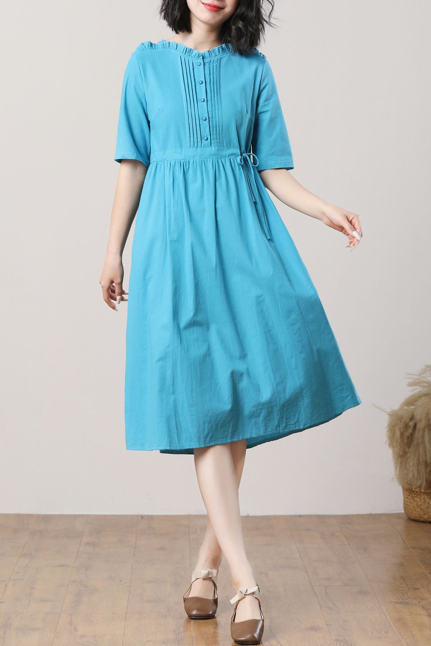 Women's Blue Linen Dress C3288