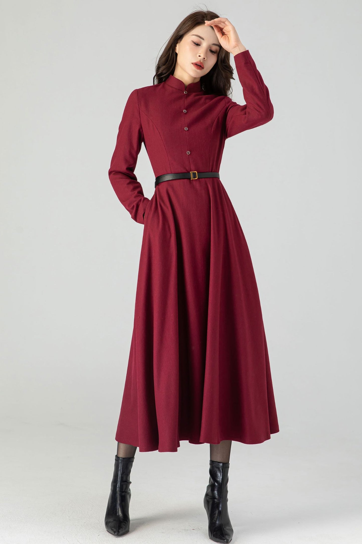 Burgundy Wool Fit and Flare Dress C3610 -Size XS US0 #CK2301028