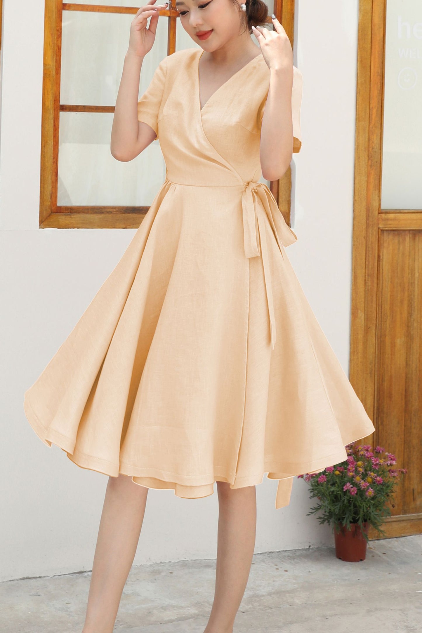 Soft Peach Family wedding dress c4876