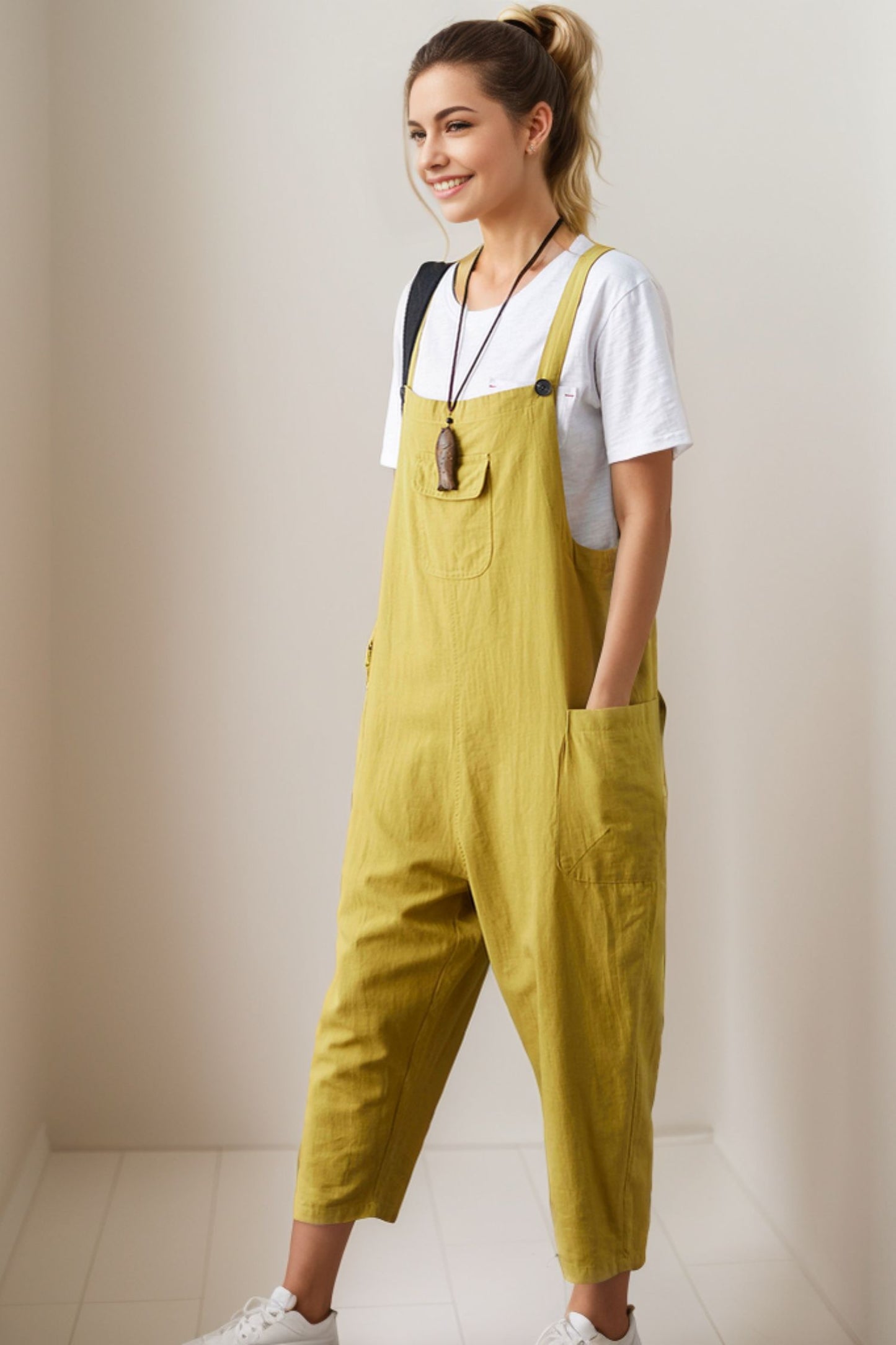 Yellow loose fit Linen Harem Jumpsuits C4143