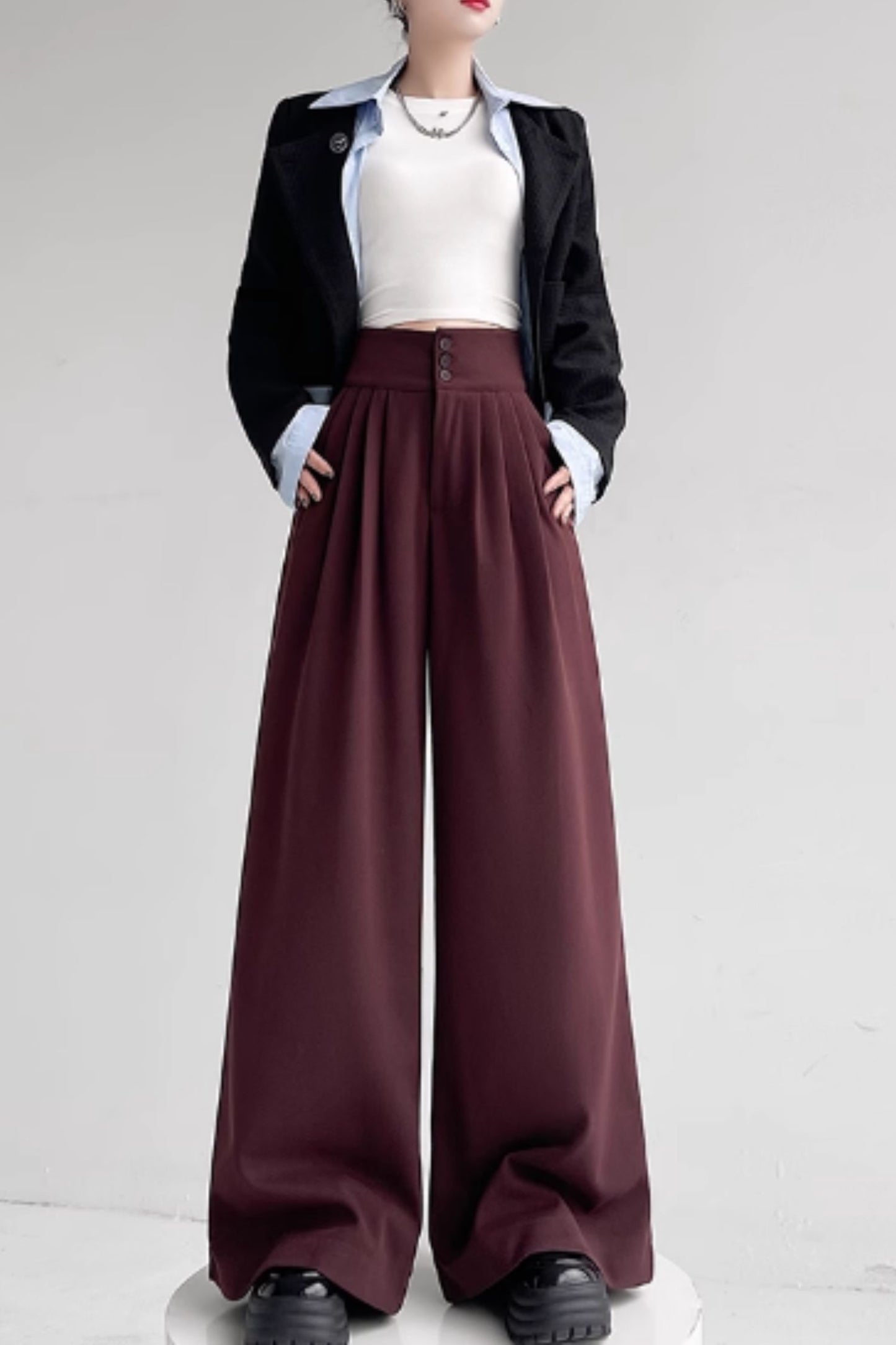 Wide leg long winter wool pants C4663