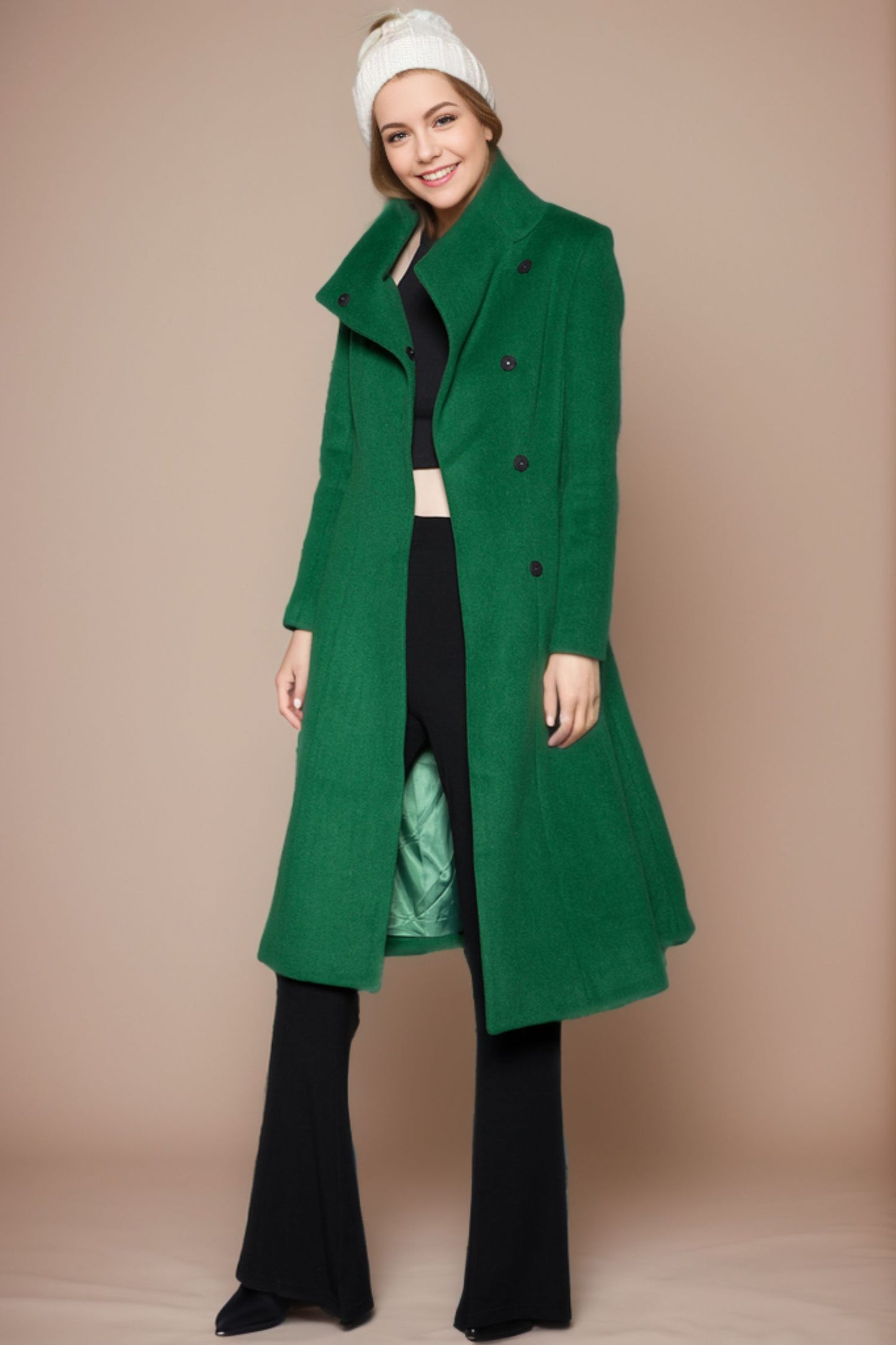 Green winter wool coat women C4144