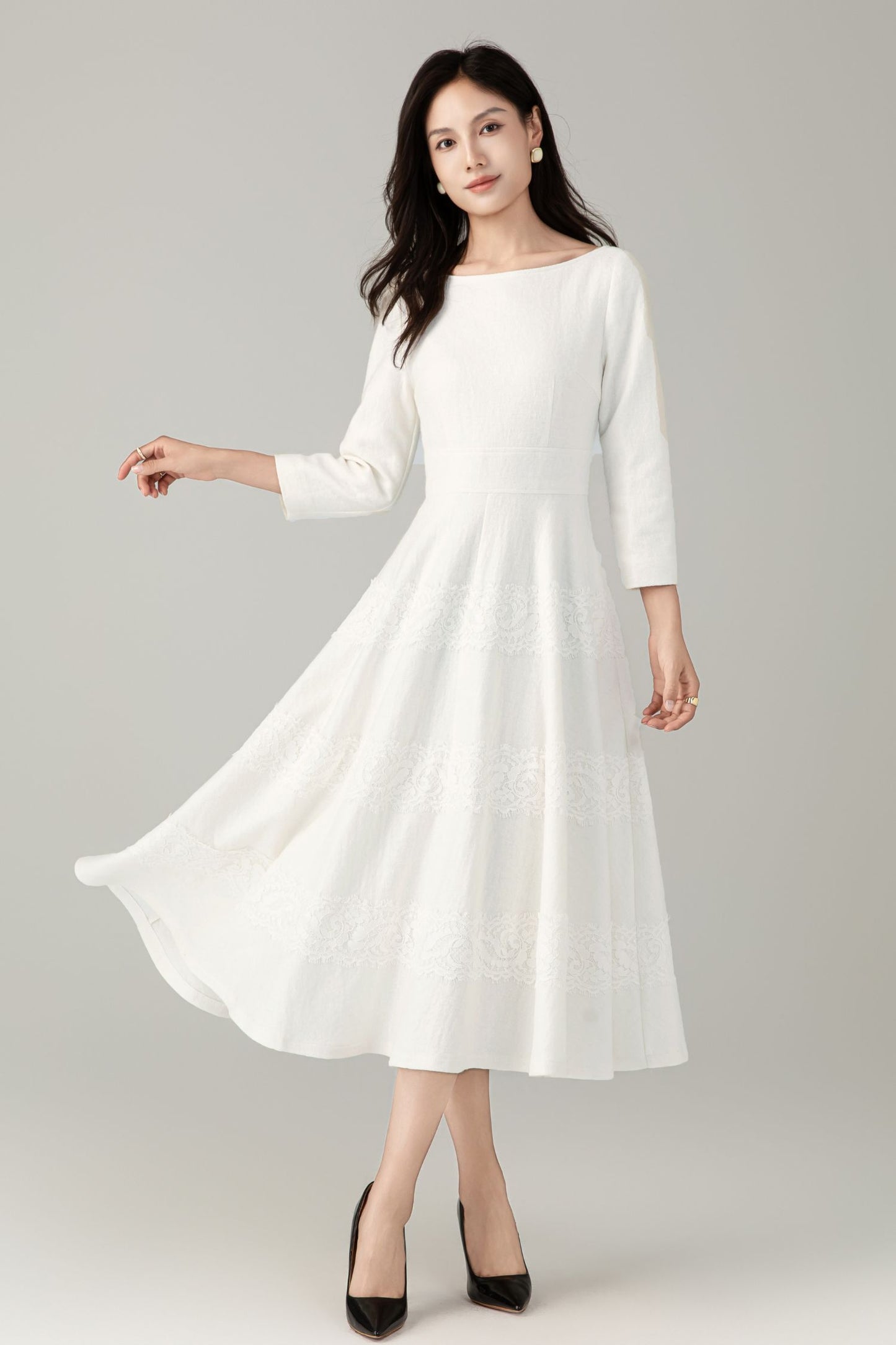 White prom wedding wool dress women C5242