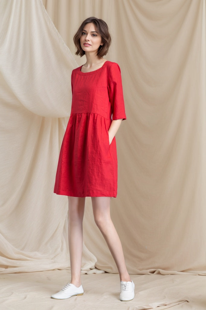Shift Linen simple Loose dress C4804