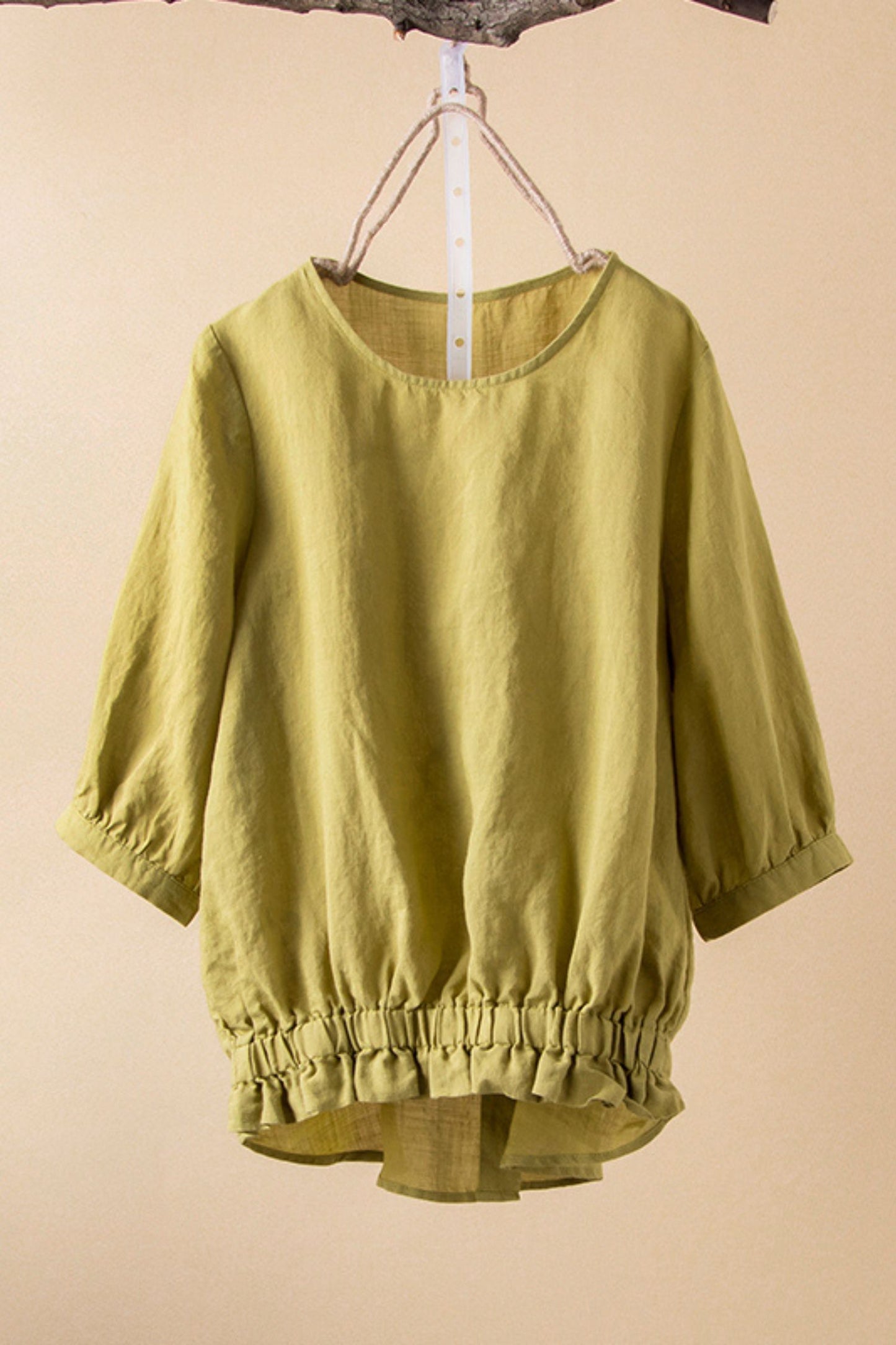 loose round neck cotton linen shirt L0620