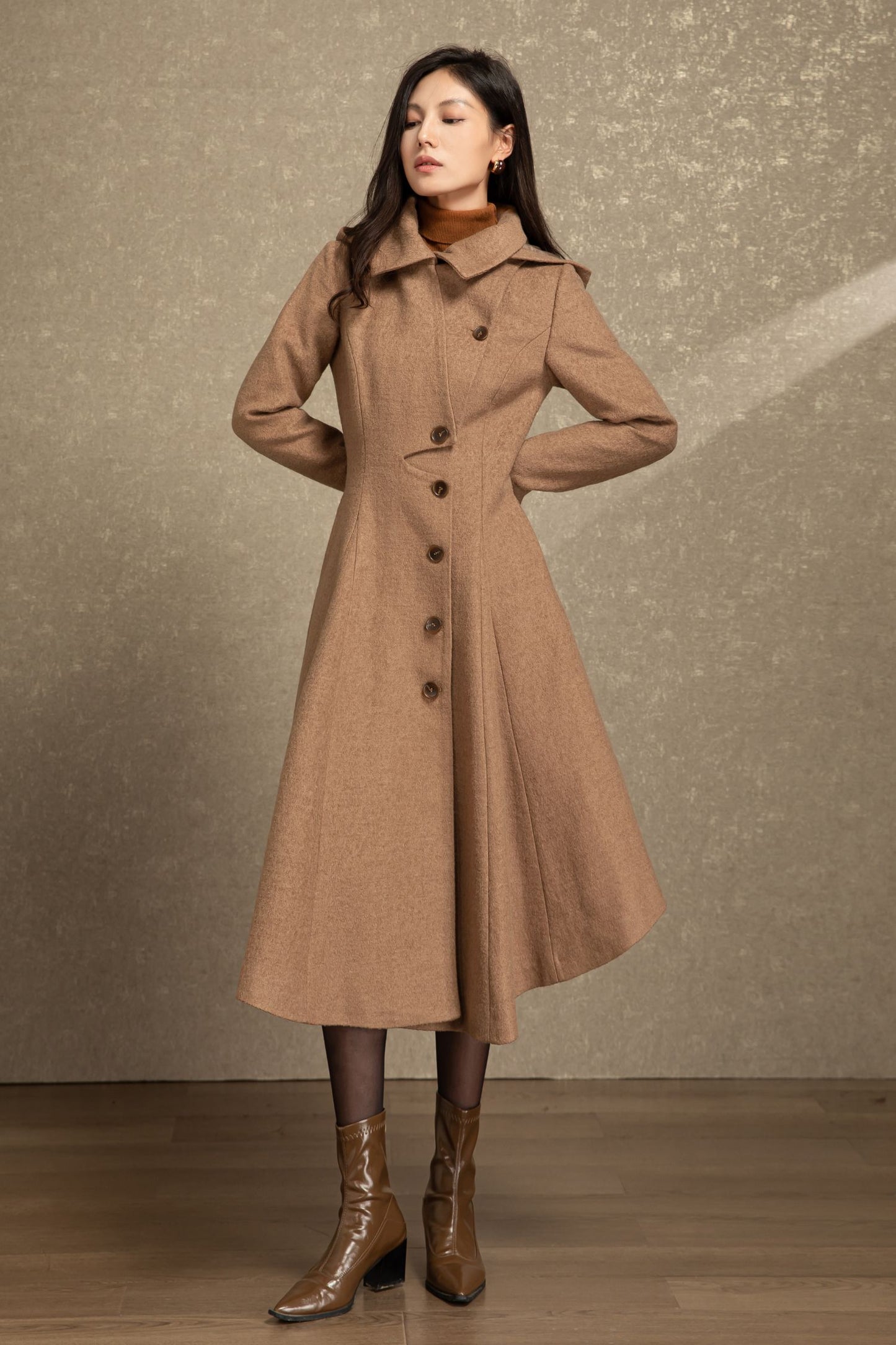 Handmade hooded maxi wool coat C4493