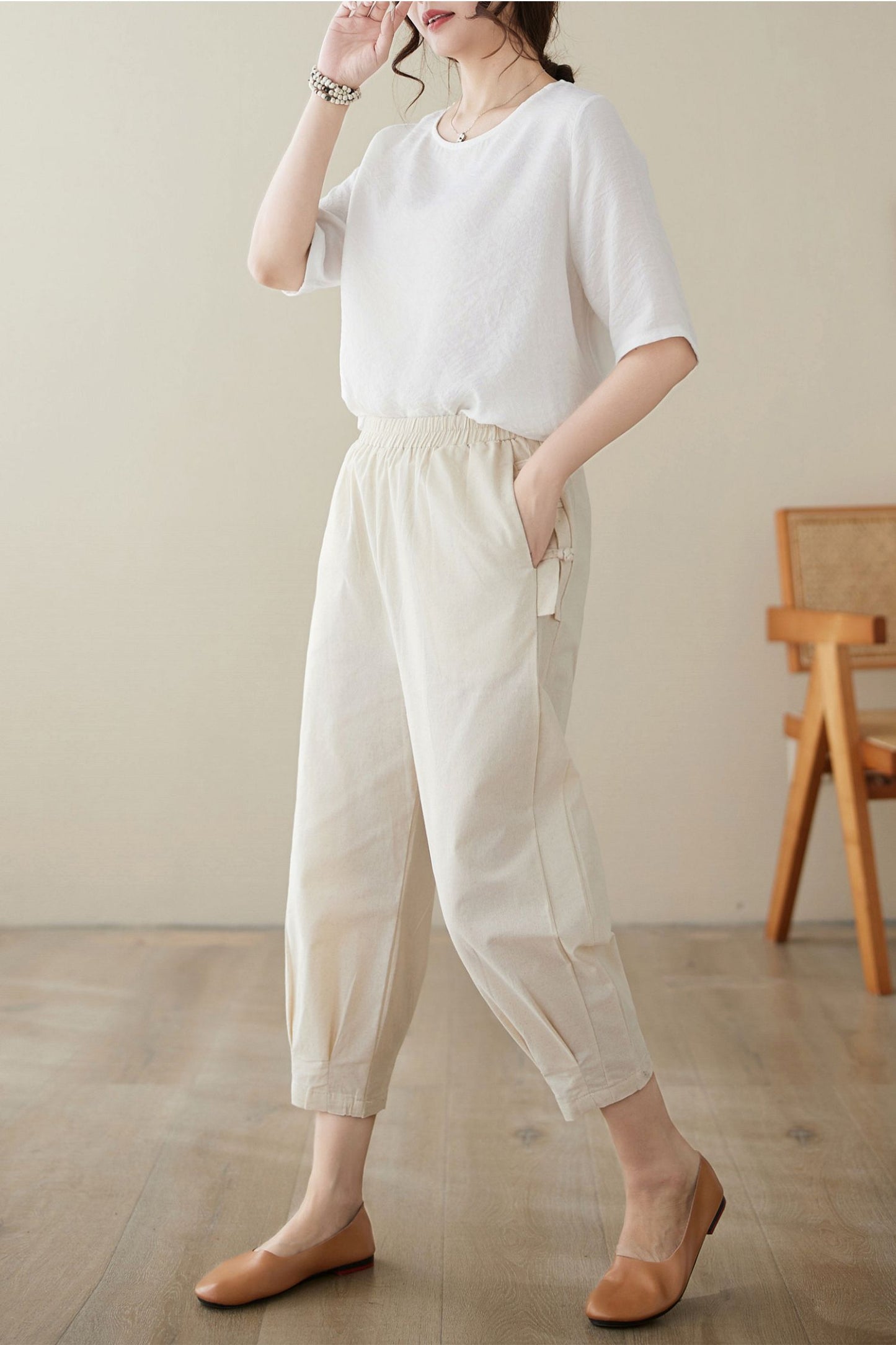 Women's linen Casual Pants with pockets C3969