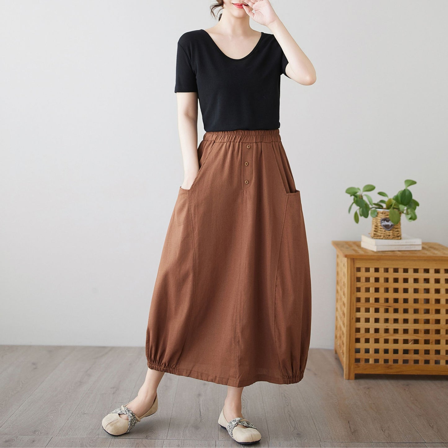 Summer linen Skirt with pockets c4895