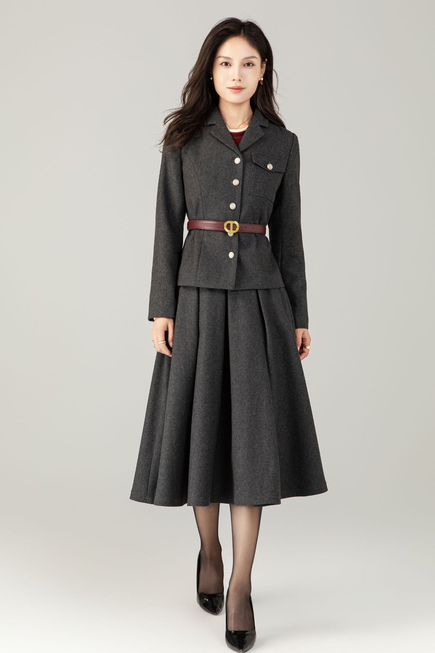 Gray short wool jacket coat C5241