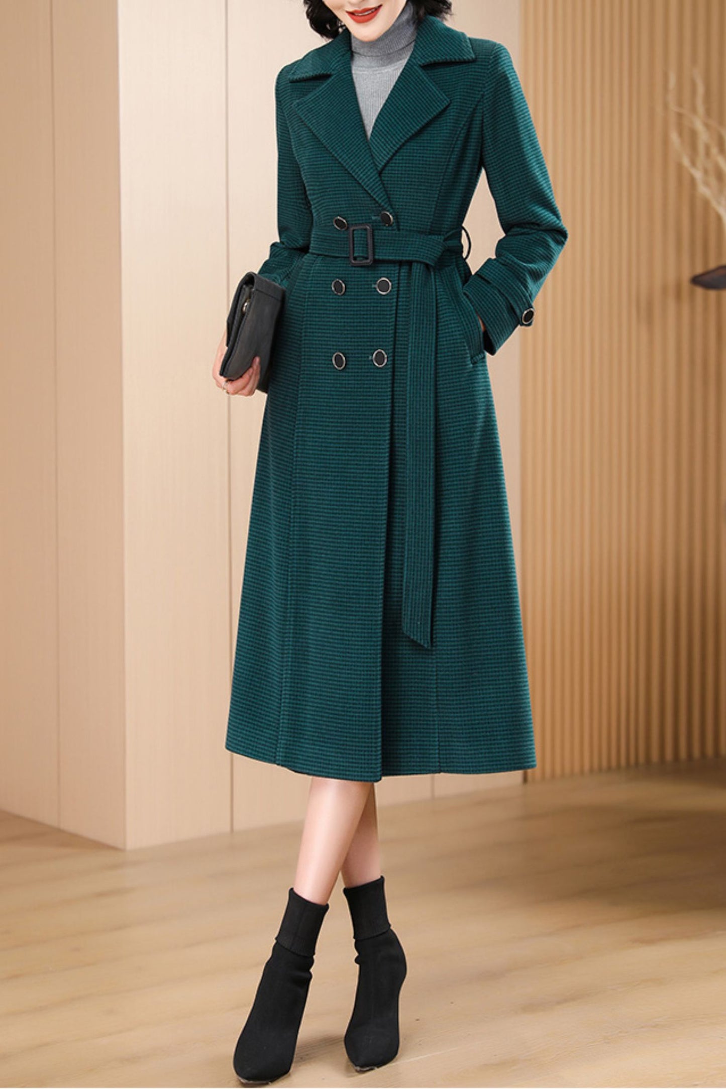 Women's Autumn and winter green plaid coat C4217