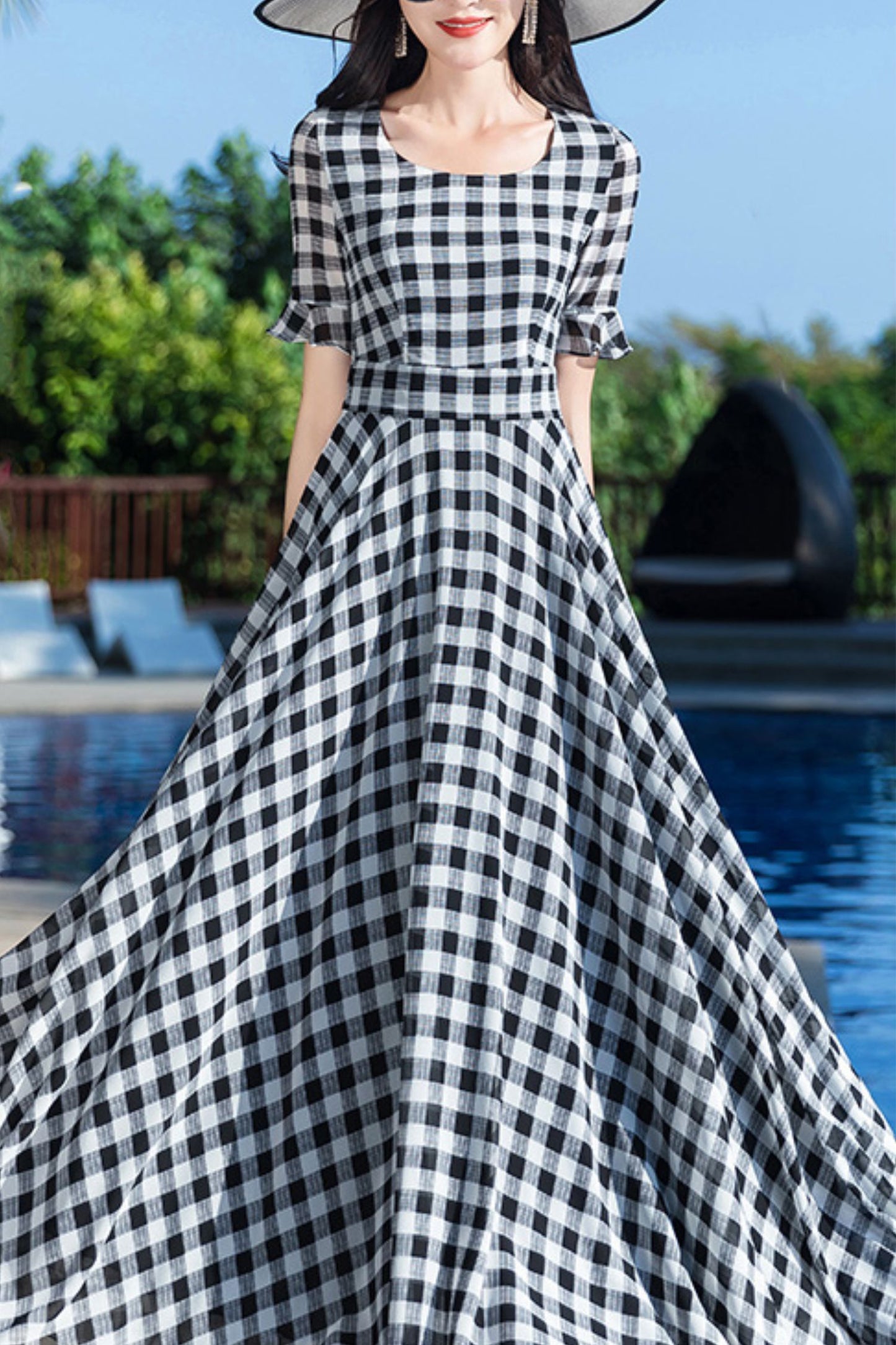 Summer New Plaid Printed Chiffon Dress C4049