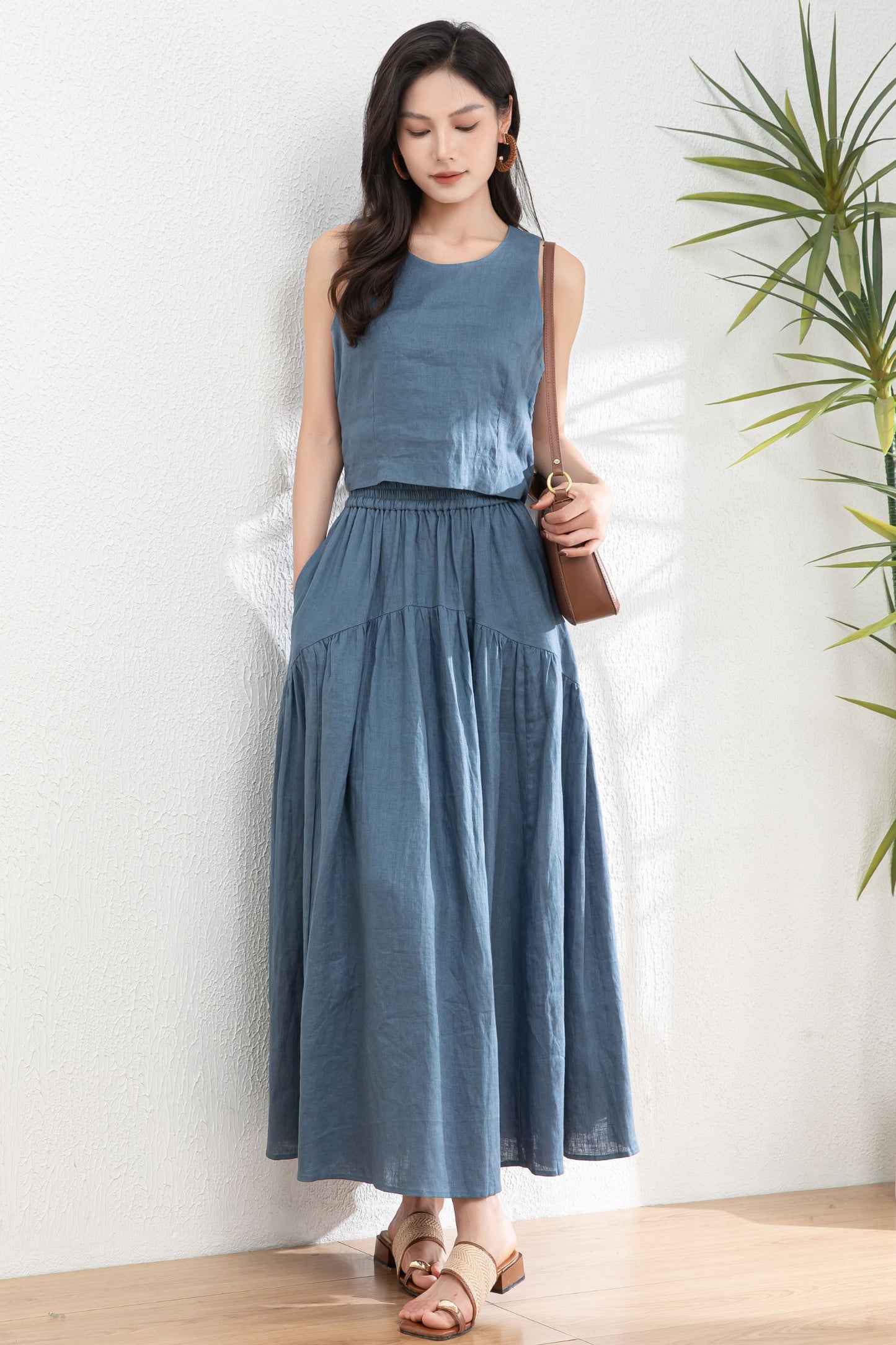 Summer Blue Two Piece Set Linen c4977