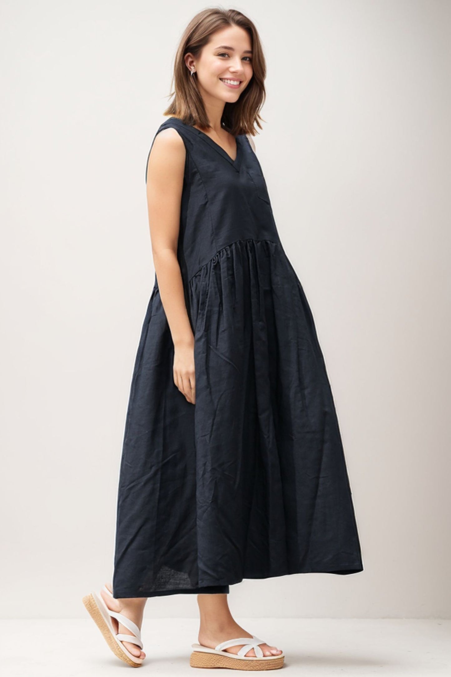 Summer Casual Black linen Dress C274
