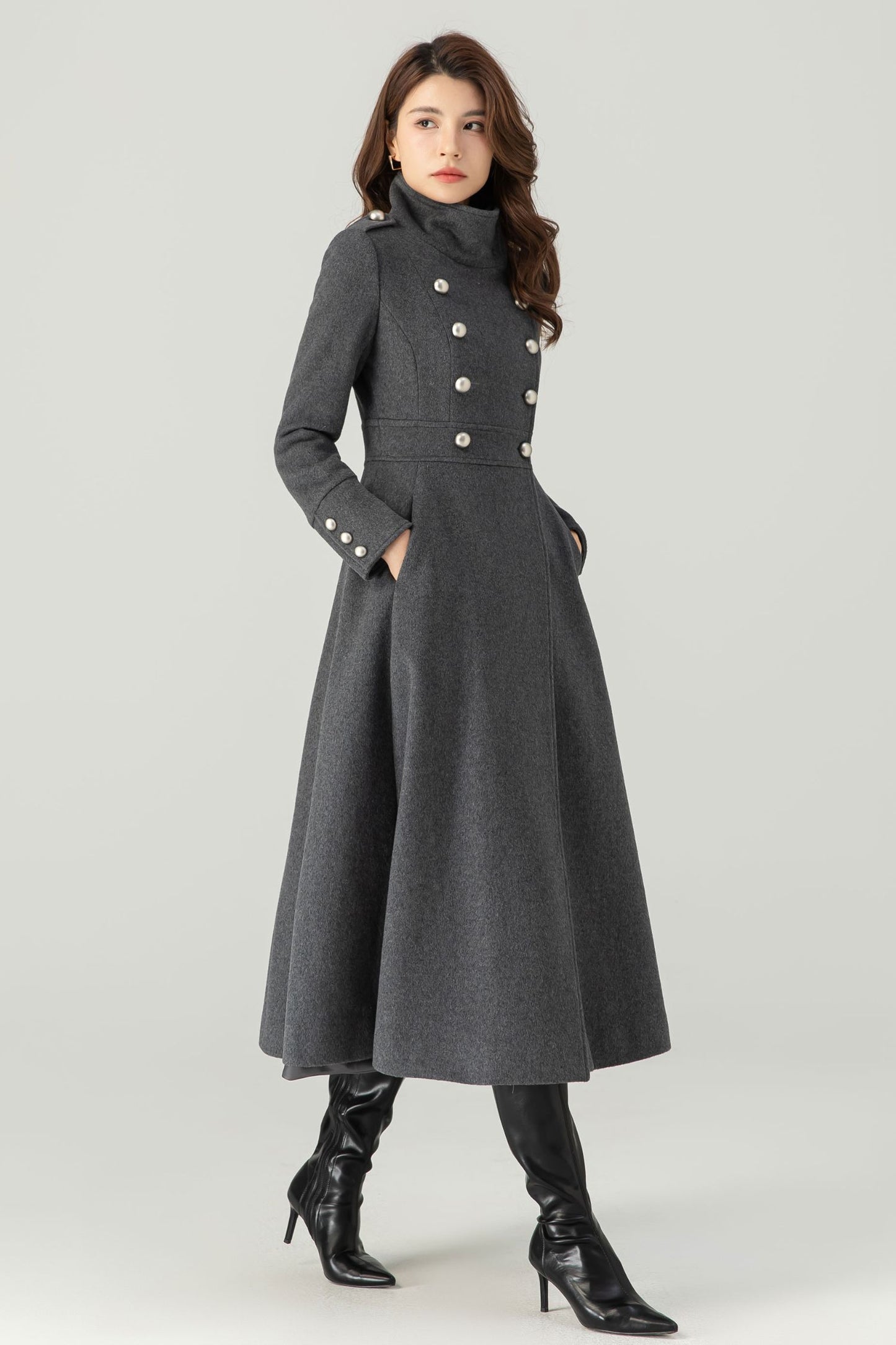 Grey Long Wool Coat C3703