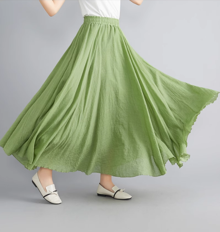 Swing long summer linen skirt women C5023-3 (grass green)