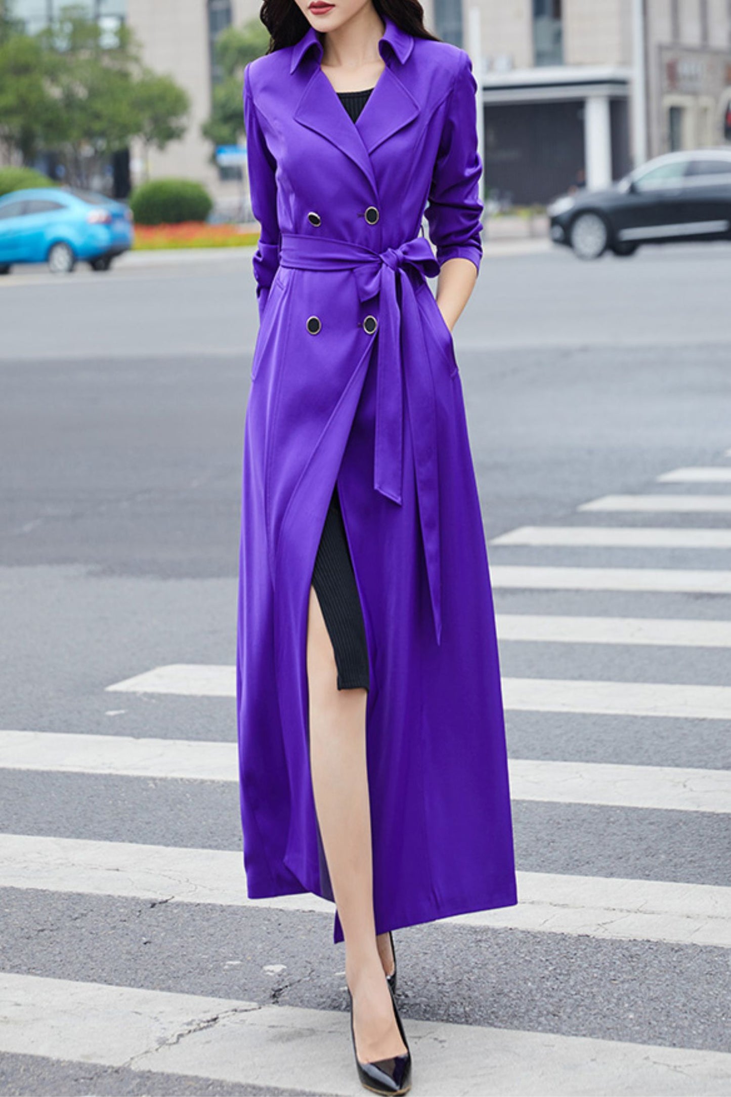 Purple women spring and autumn trench coat C4199