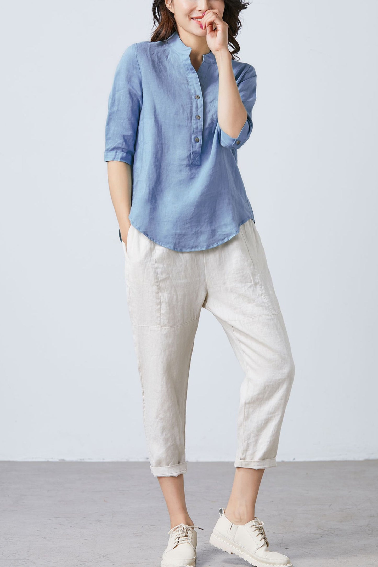 Blue linen top for women C4853