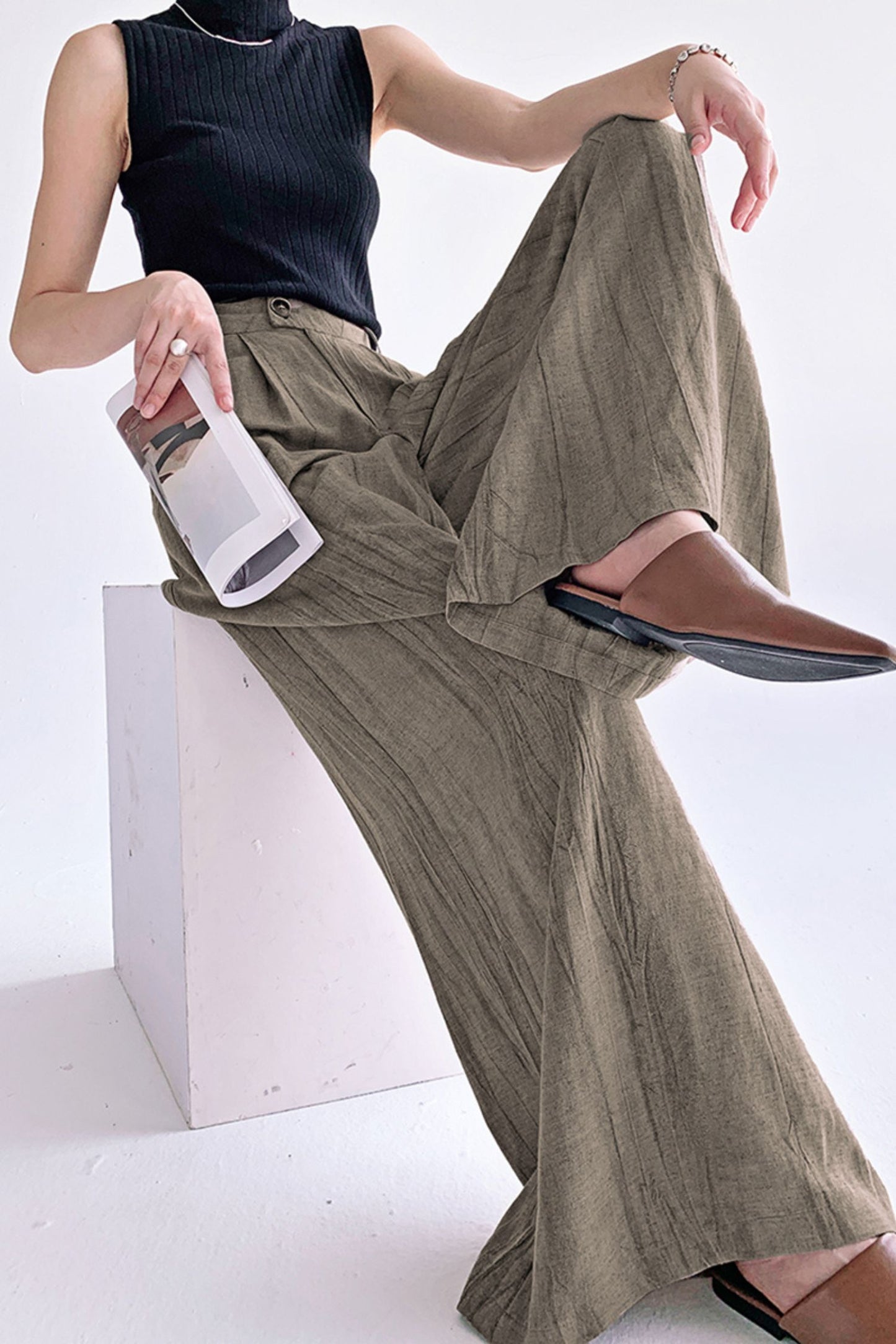 Cotton linen high-waisted loose leisure pants L0609