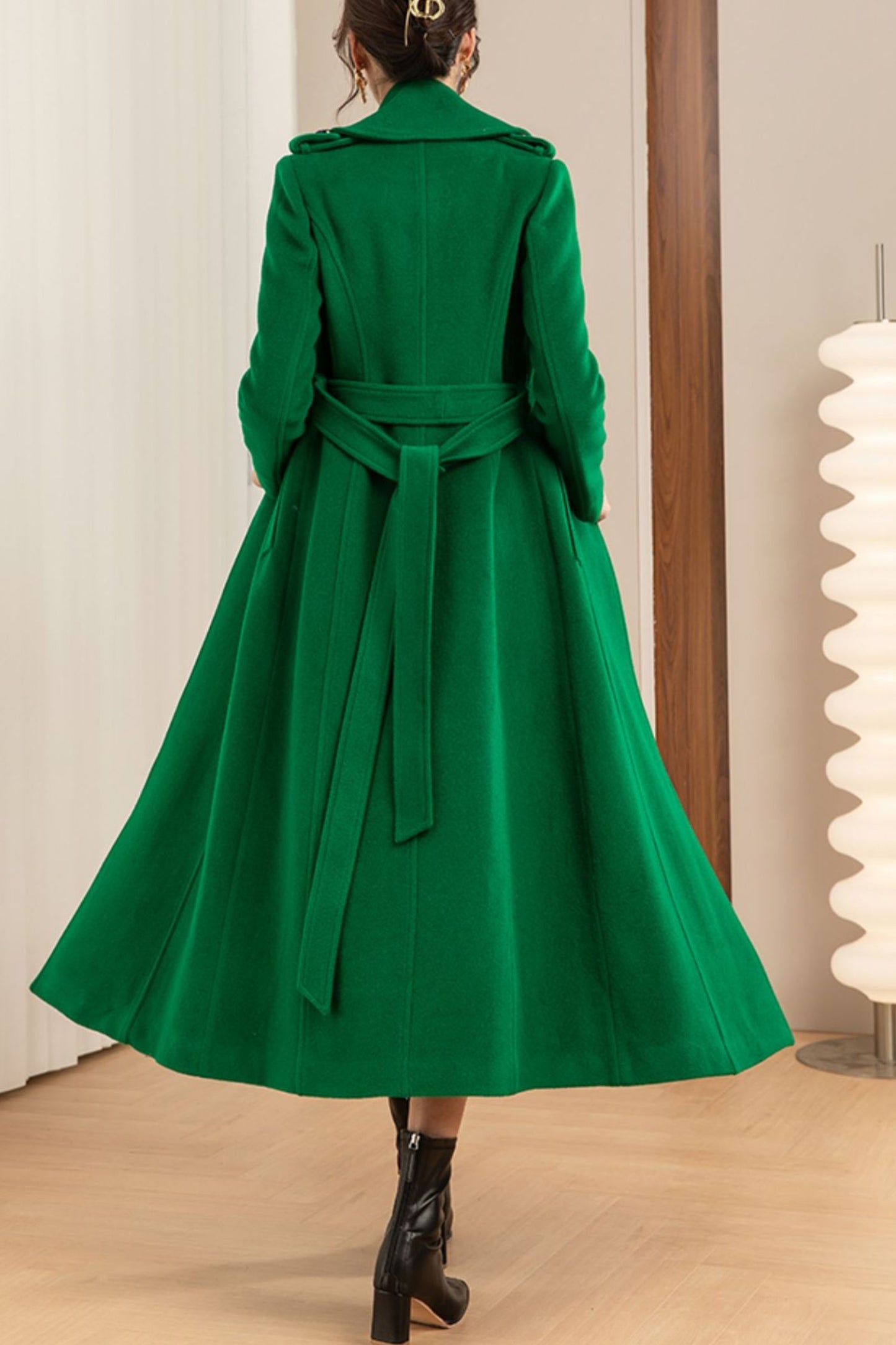 Women's winter green wool coat C4145