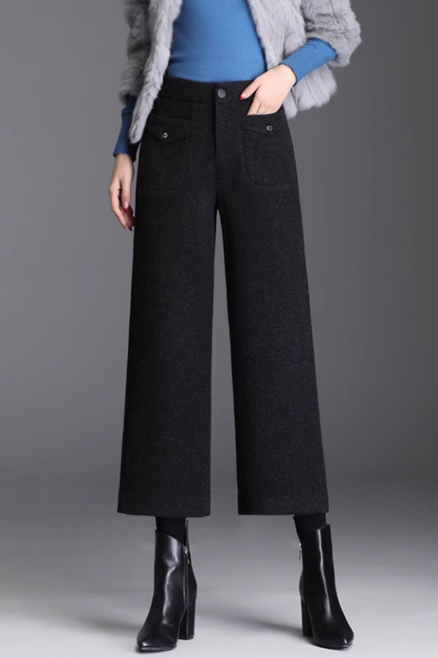 Winter wool pants with pockets for women C4665