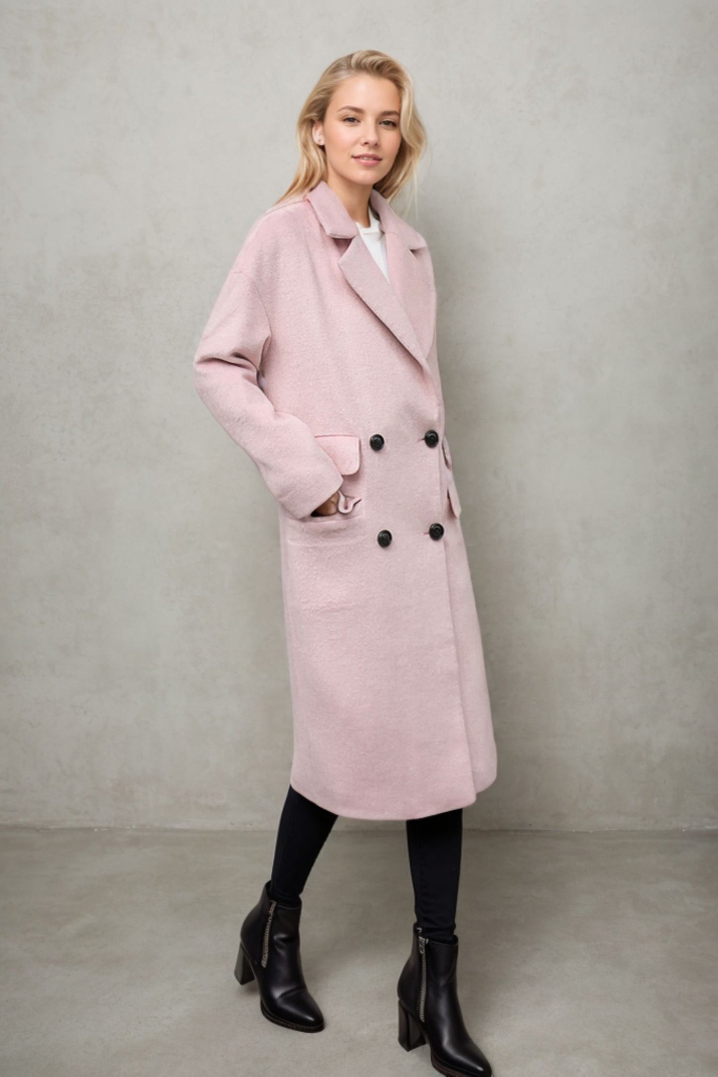 Long pink winter wool coat C4371