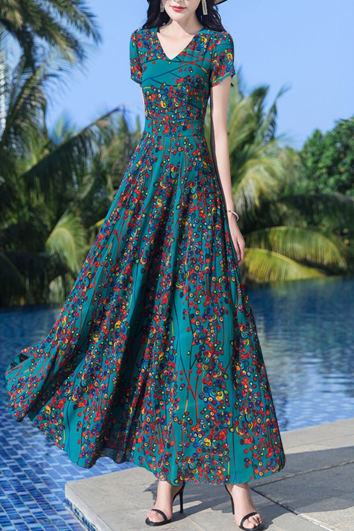 summer new chiffon floral dress C4047
