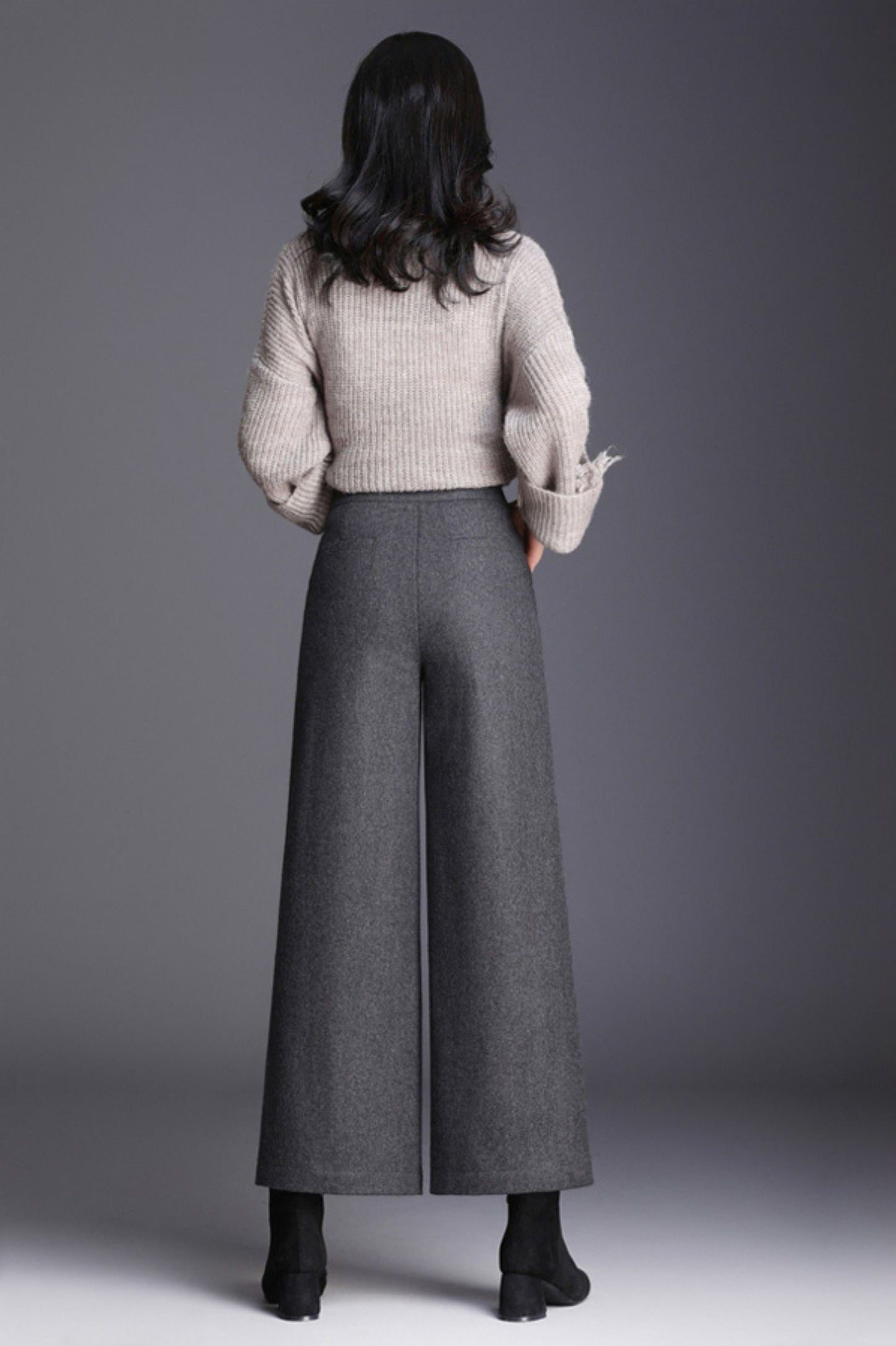 Midi wide leg wool pants women c5080