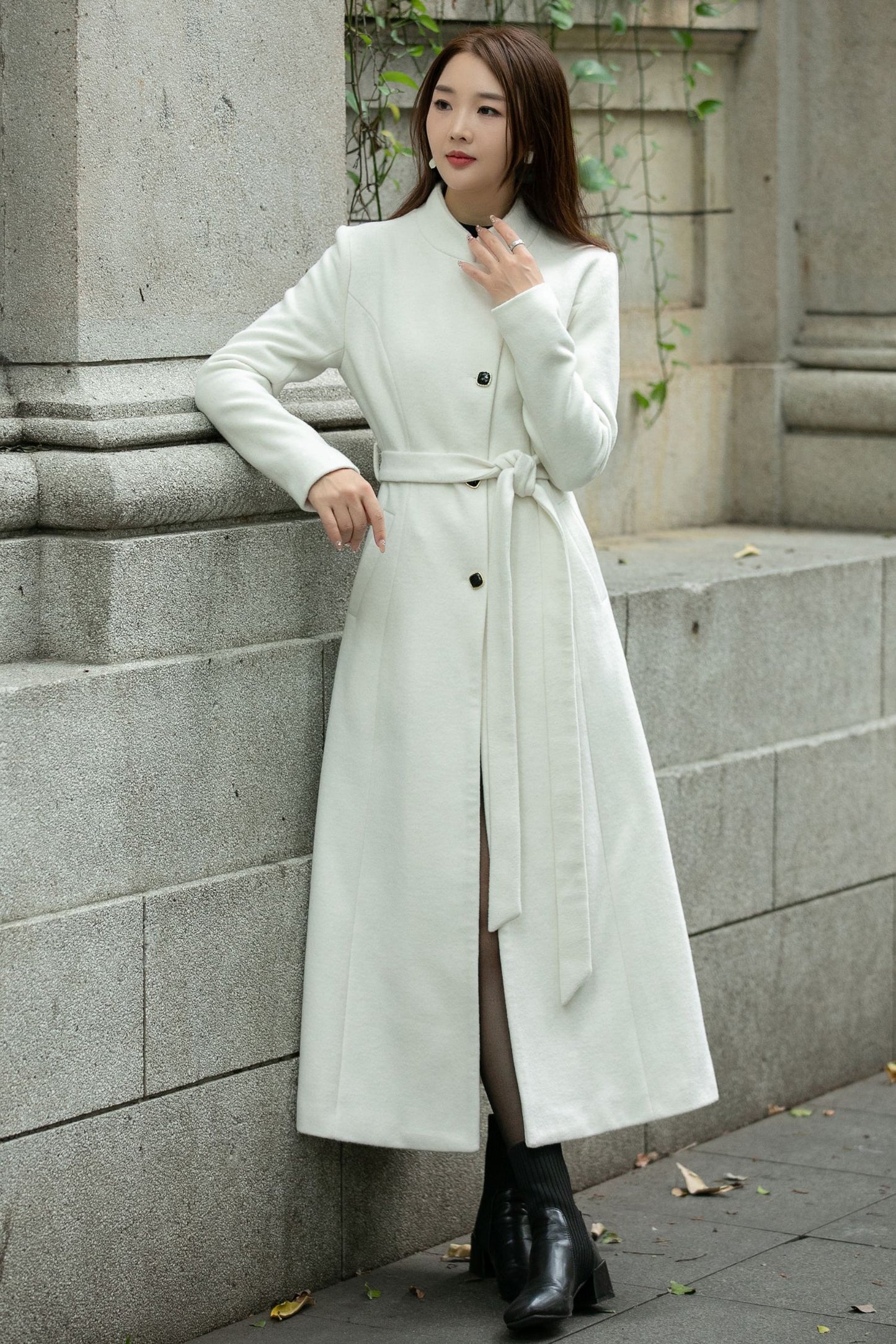 Long wool Belted winter trench coat C4497