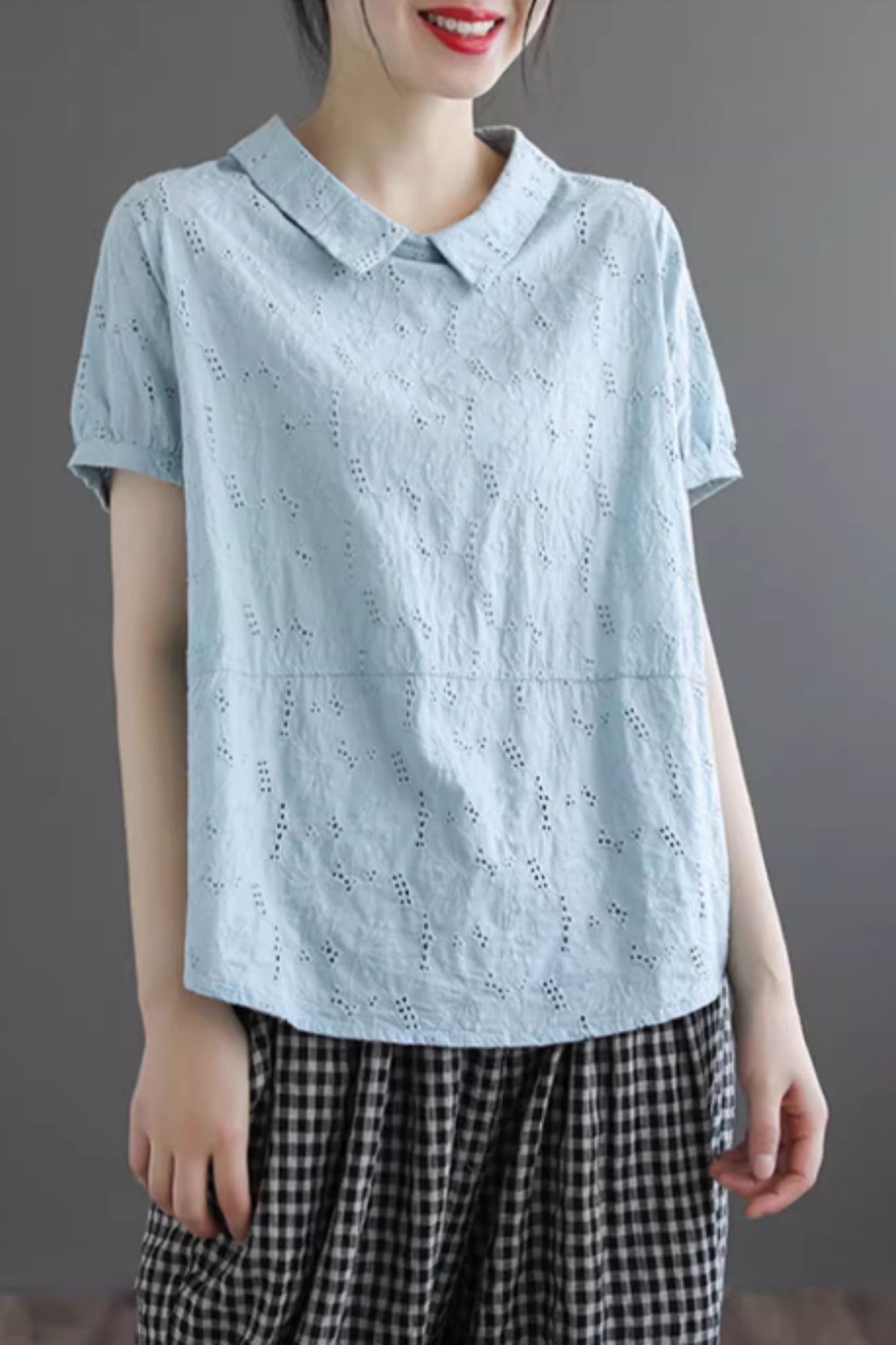 Loose fitting embroidery blouse top C5048