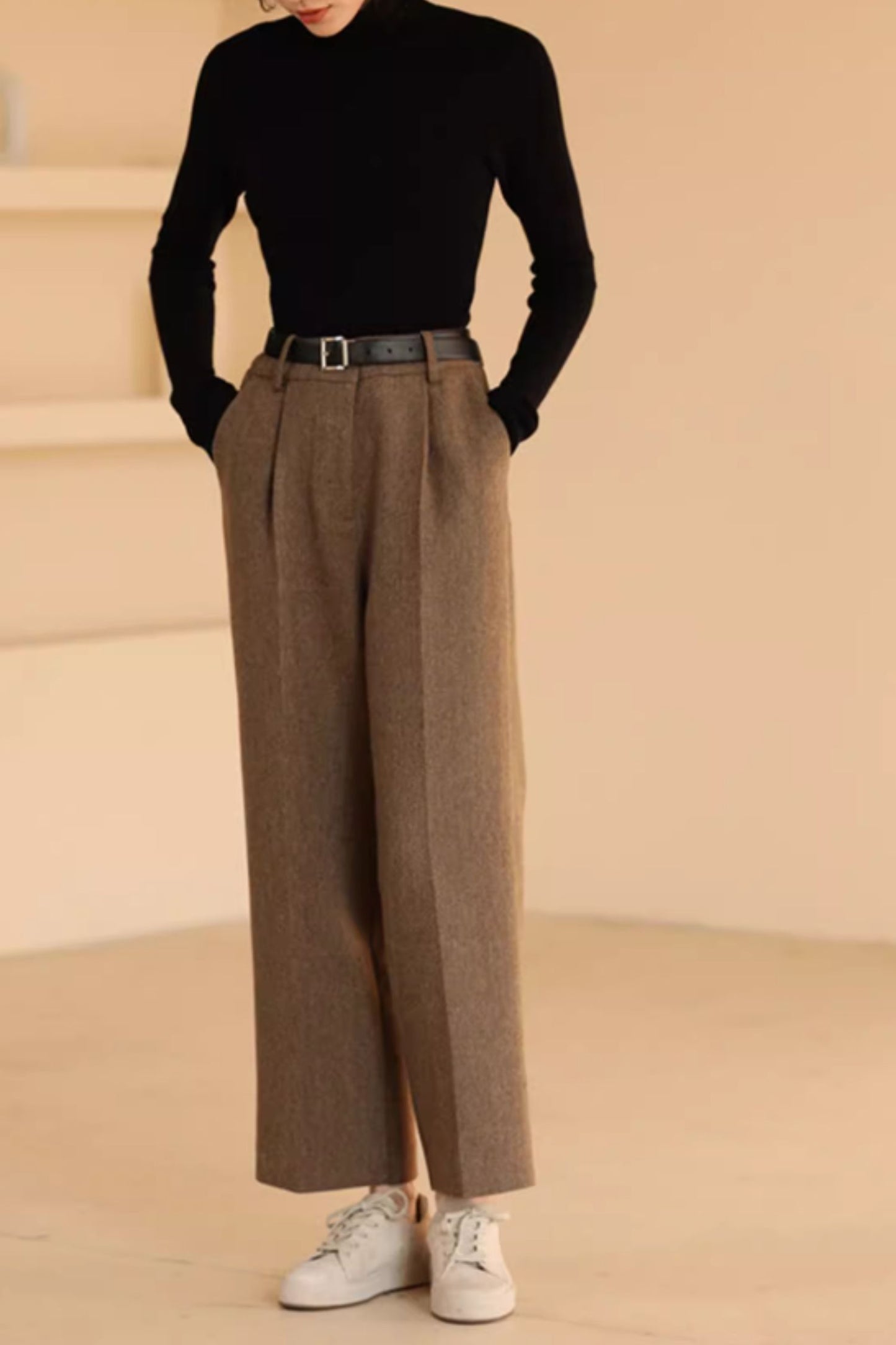 Wide leg winter long wool pants C4650