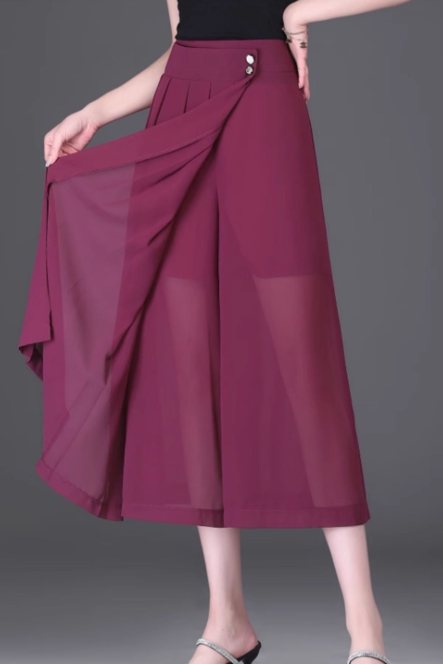 Summer irregular wide leg midi pants women C5020