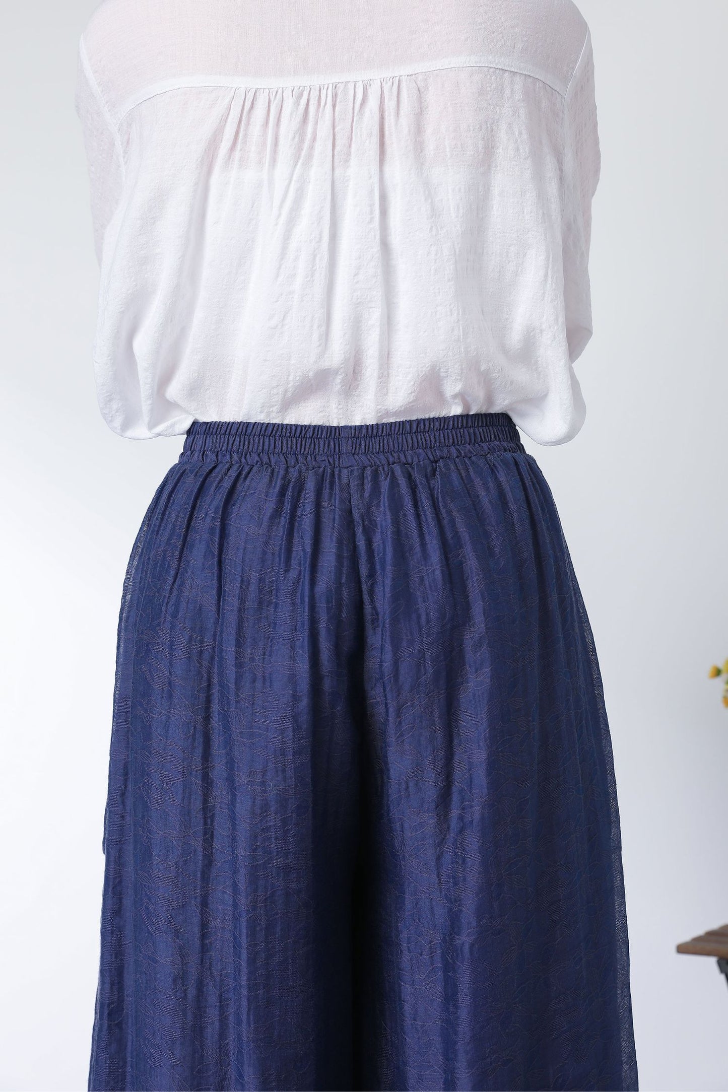 Navy wide legs elastic waist pants C3330