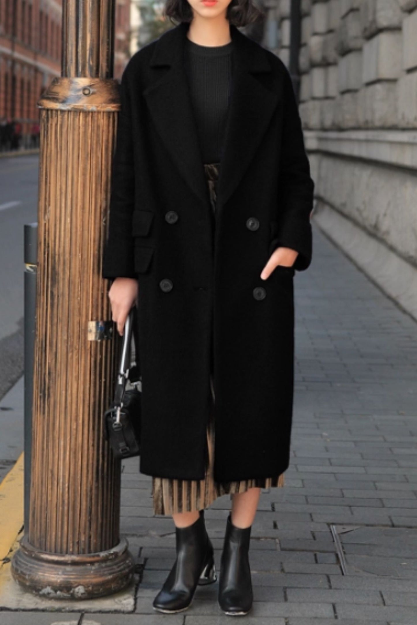 Double breasted long trench wool coat C5164