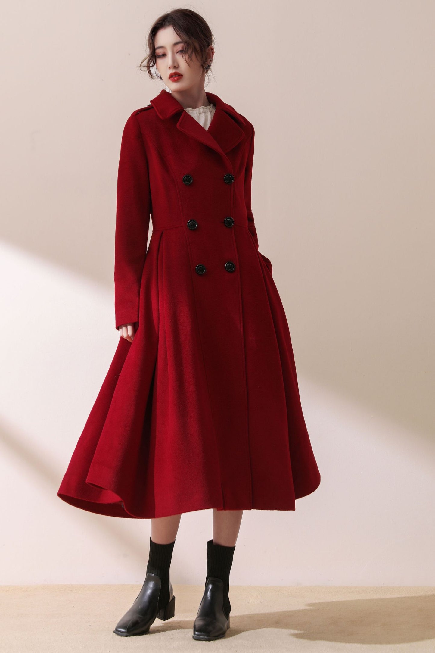 Burgundy Winter Swing Wool Coat C1792