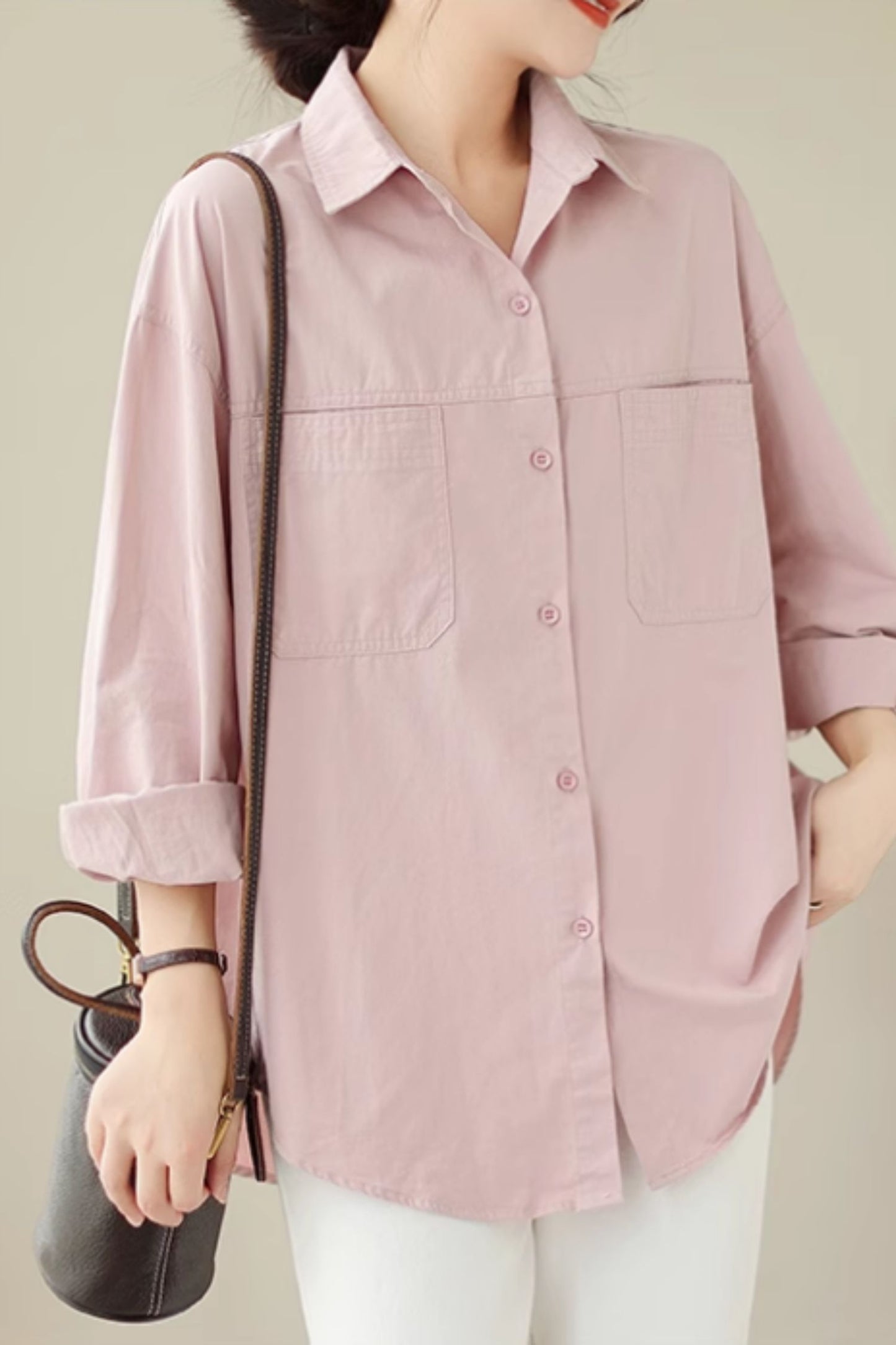 Loose fitting cotton shirt top women C4424