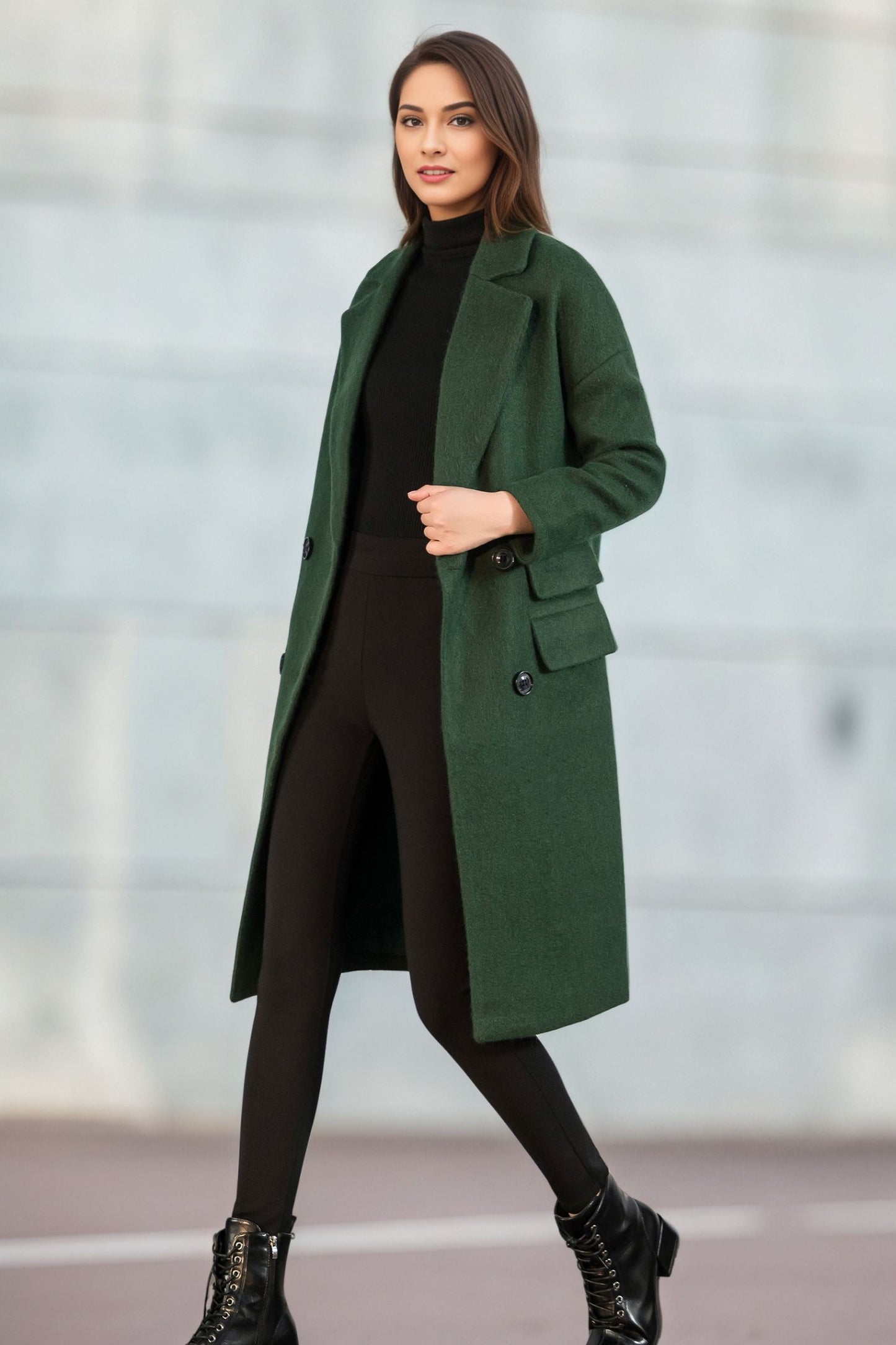 Green Long Wool Coat C4959
