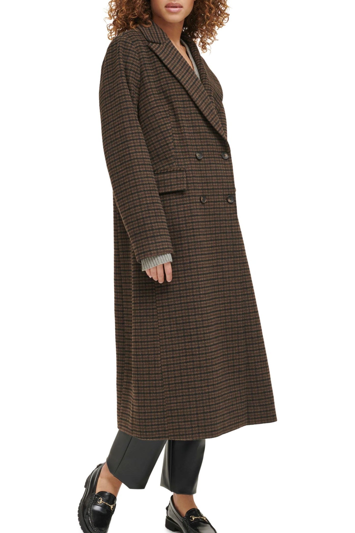 Women's Autumn and winter brown plaid coat C4297