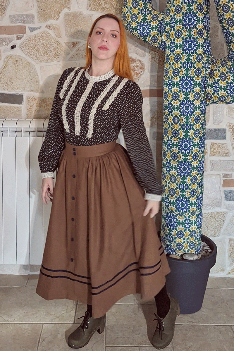 Button Wool Skirt, Brown Skirt Women C3776